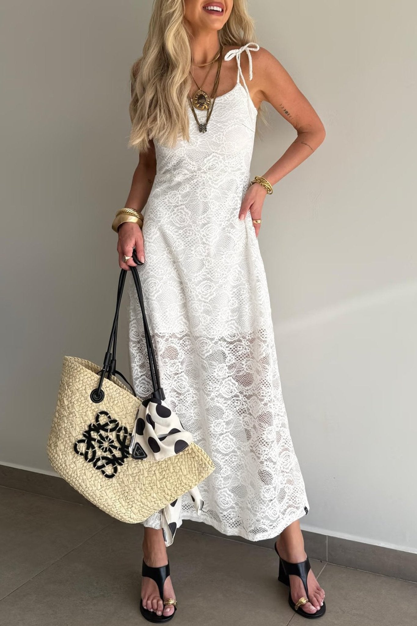 Floral Lace Tie Spaghetti Straps Maxi Dress - Rooted & Reckless Co.