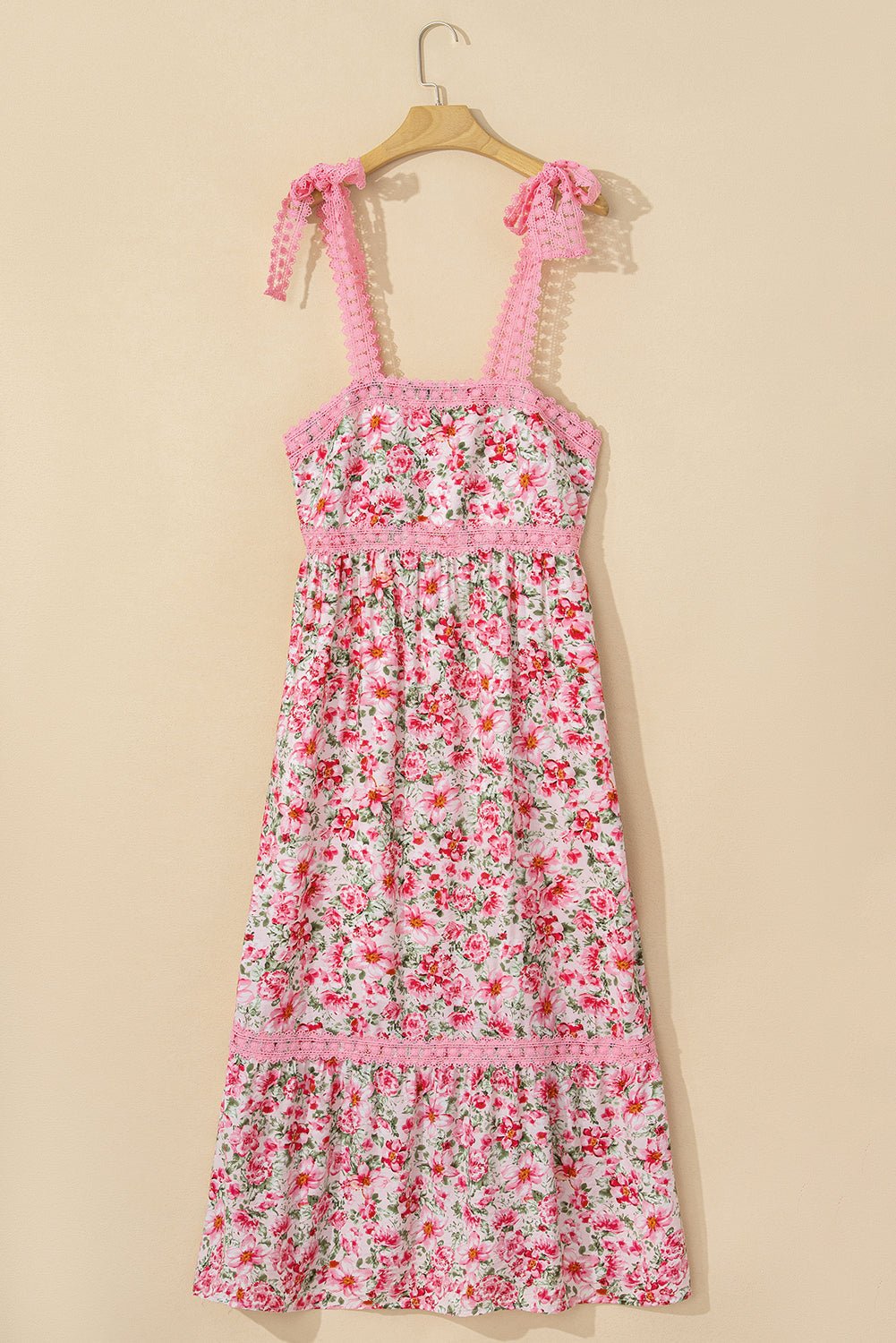 Floral Lace Tied-Strap Empire Waist Maxi Dress - Rooted & Reckless Co.