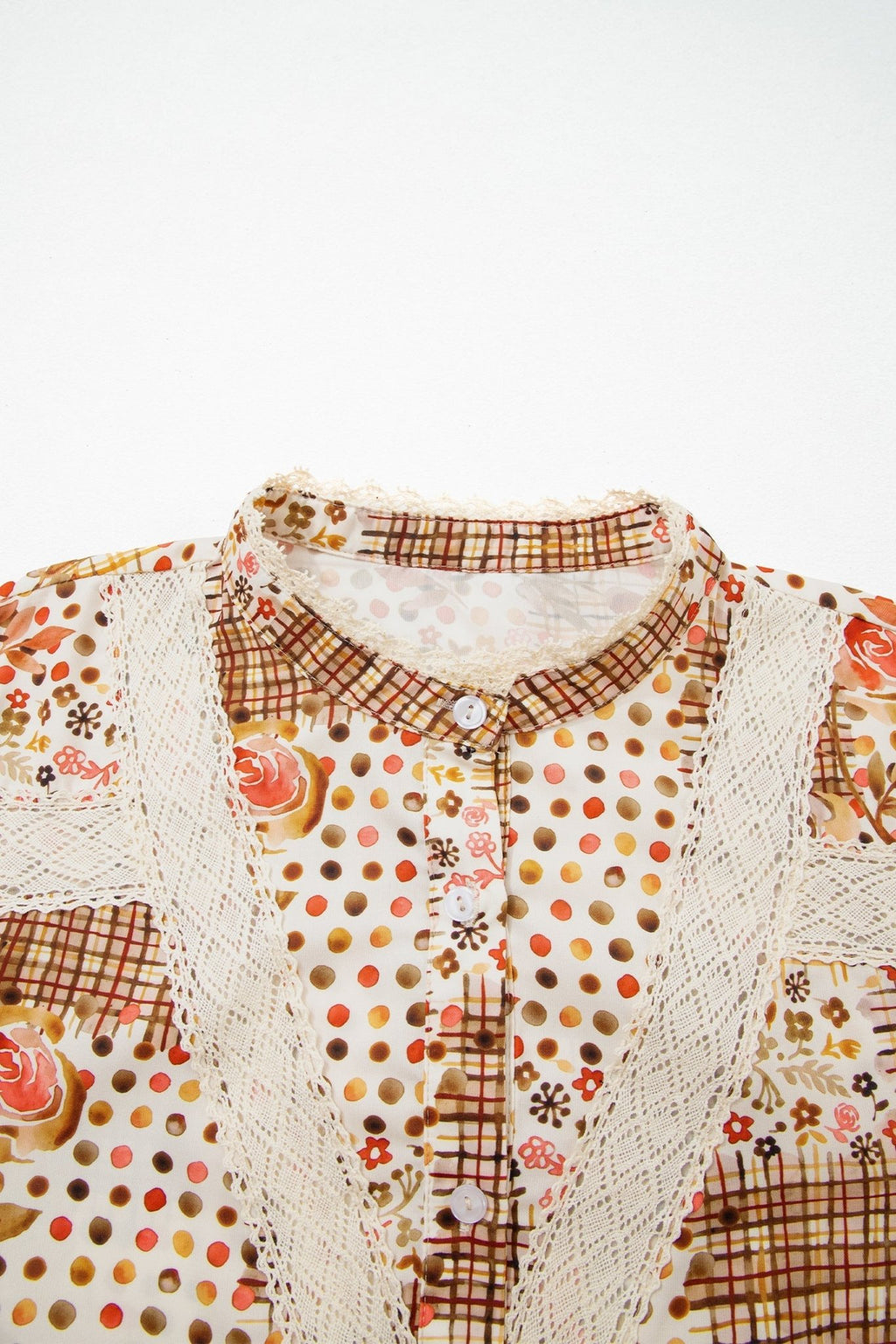 Floral Lace Trim Button Down Long Sleeve Shirt - Rooted & Reckless Co.