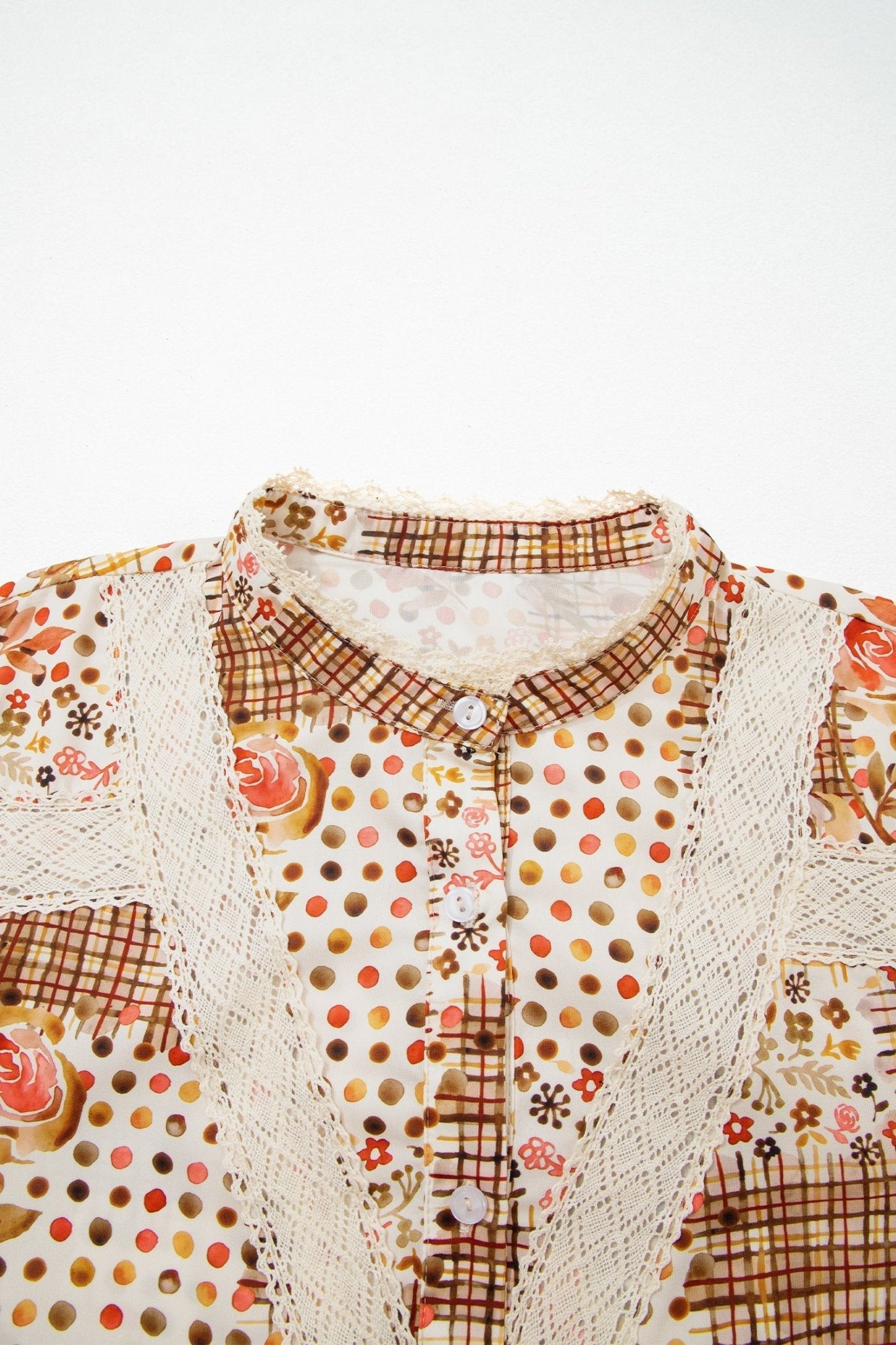 Floral Lace Trim Button Down Long Sleeve Shirt - Rooted & Reckless Co.