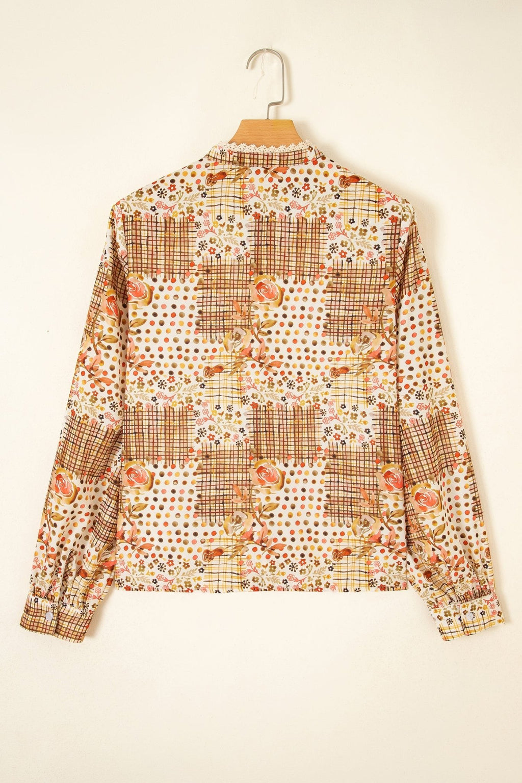 Floral Lace Trim Button Down Long Sleeve Shirt - Rooted & Reckless Co.