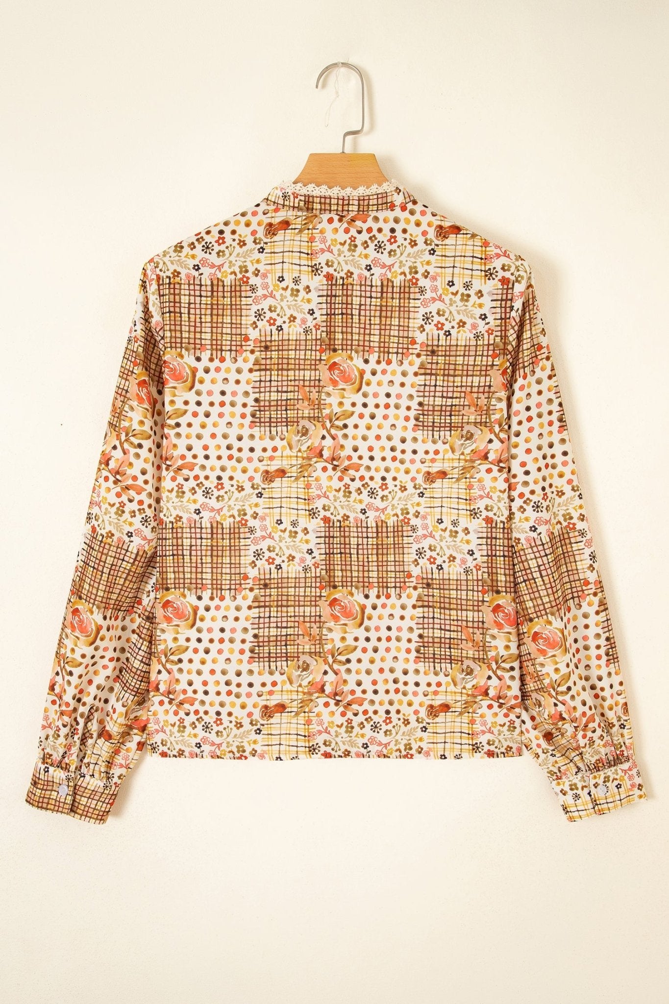 Floral Lace Trim Button Down Long Sleeve Shirt - Rooted & Reckless Co.