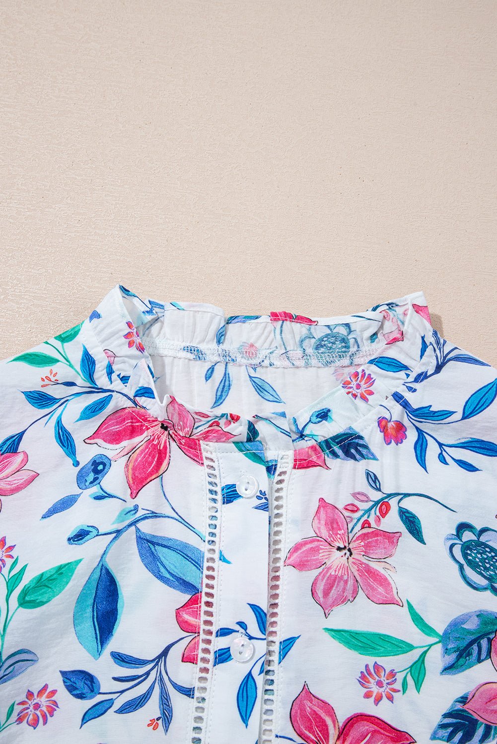 Floral Lace Trim Buttoned Long Sleeve Shirt - Rooted & Reckless Co.