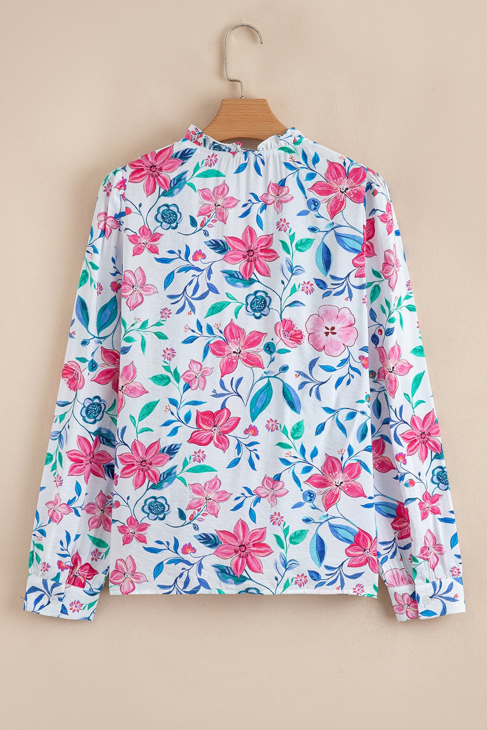 Floral Lace Trim Buttoned Long Sleeve Shirt - Rooted & Reckless Co.