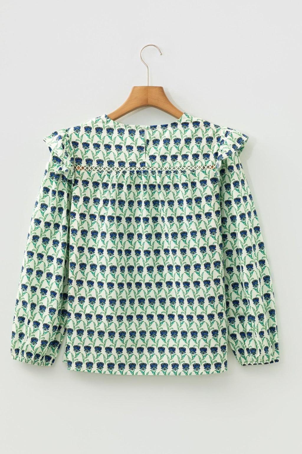 Floral Lace Trim Ruffle Long Sleeve Blouse - Rooted & Reckless Co.