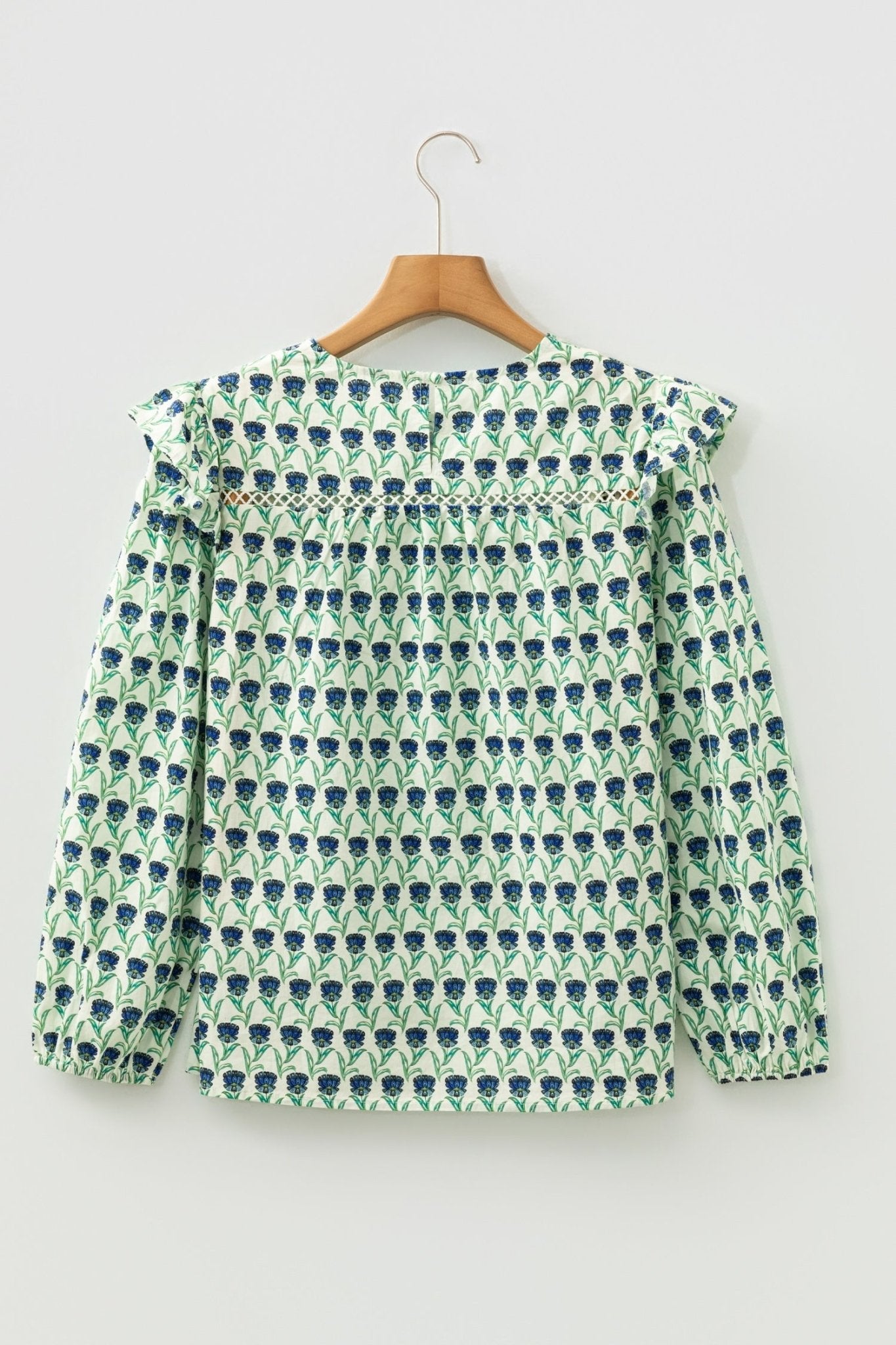 Floral Lace Trim Ruffle Long Sleeve Blouse - Rooted & Reckless Co.