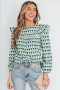 Floral Lace Trim Ruffle Long Sleeve Blouse - Rooted & Reckless Co.