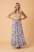 Floral Lace Up High Waist Ruffle Maxi Skirt - Rooted & Reckless Co.