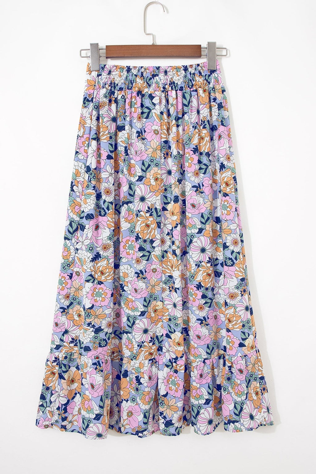 Floral Lace Up High Waist Ruffle Maxi Skirt - Rooted & Reckless Co.