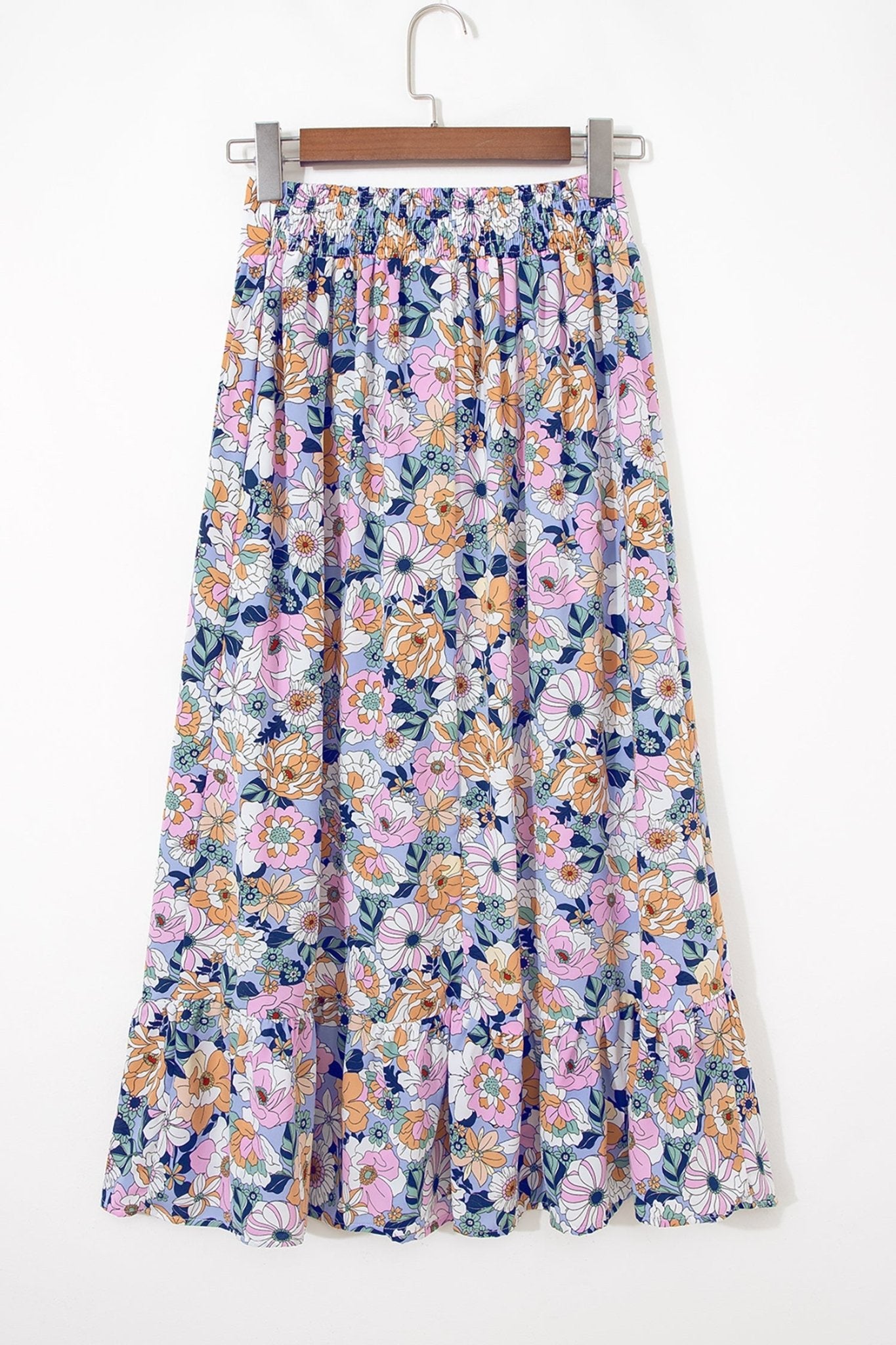 Floral Lace Up High Waist Ruffle Maxi Skirt - Rooted & Reckless Co.