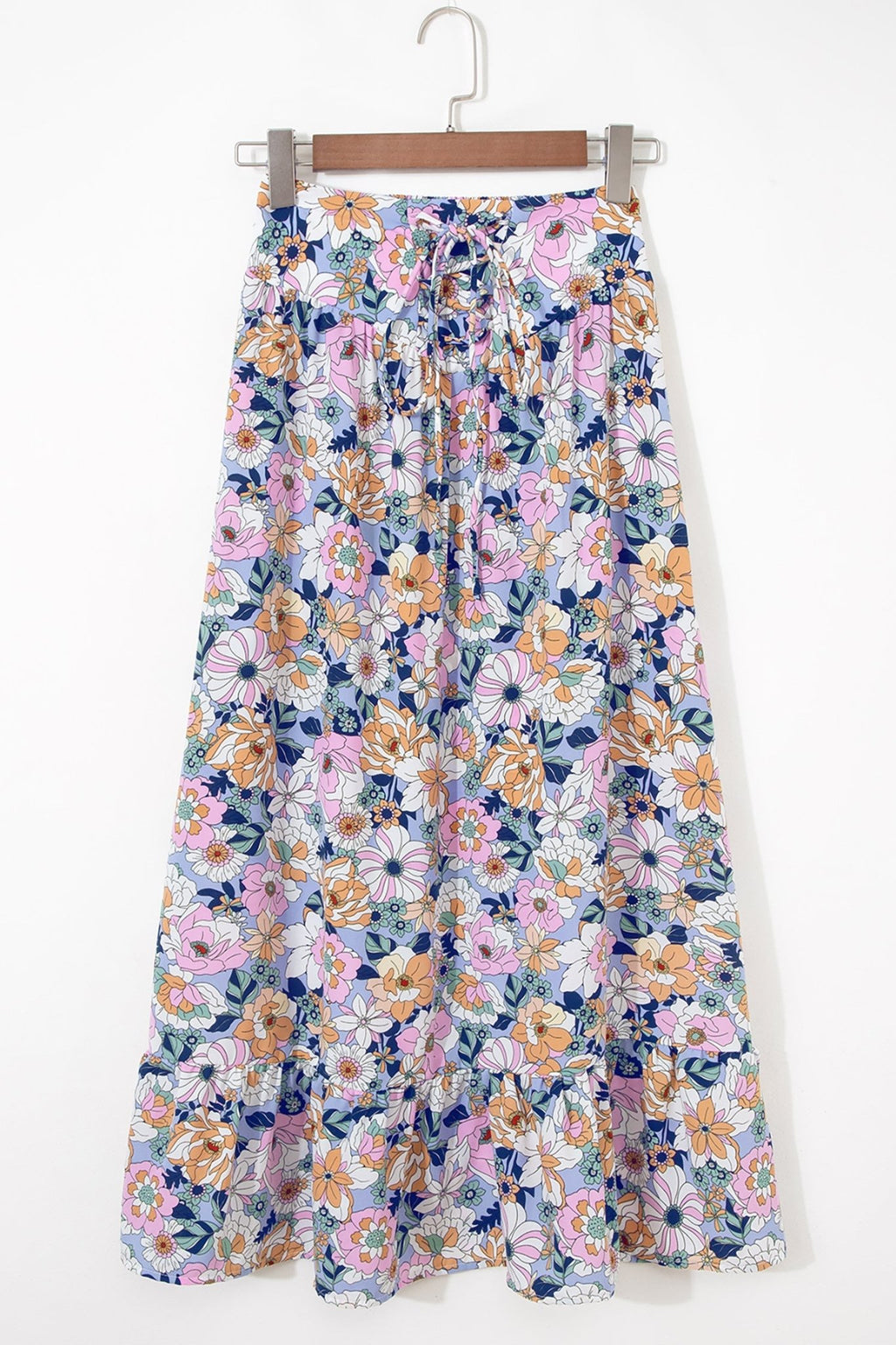 Floral Lace Up High Waist Ruffle Maxi Skirt - Rooted & Reckless Co.
