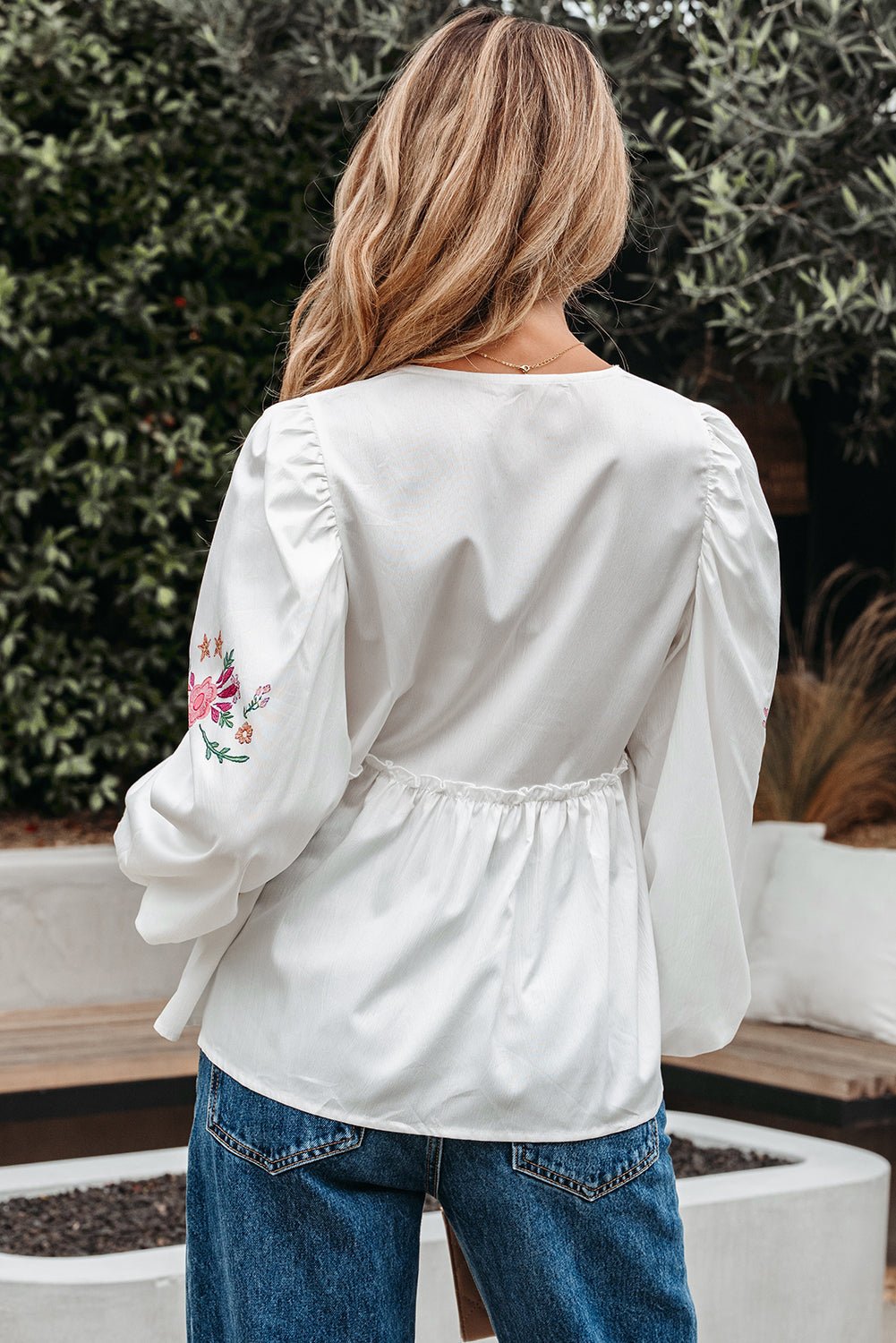 Floral Lace-Up V-Neck Babydoll Blouse - Rooted & Reckless Co.