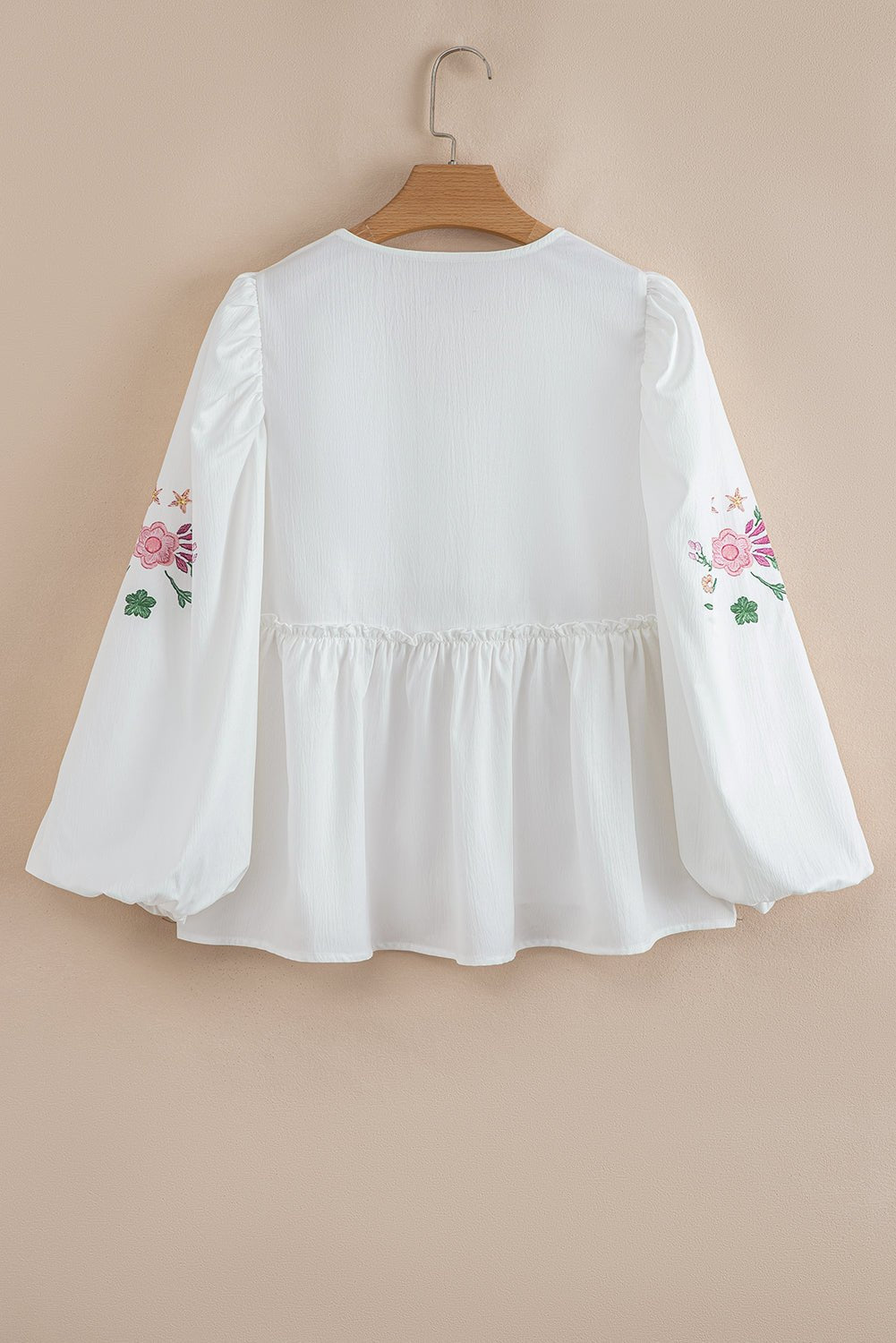 Floral Lace-Up V-Neck Babydoll Blouse - Rooted & Reckless Co.