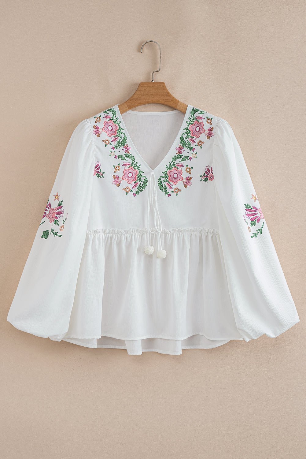 Floral Lace-Up V-Neck Babydoll Blouse - Rooted & Reckless Co.