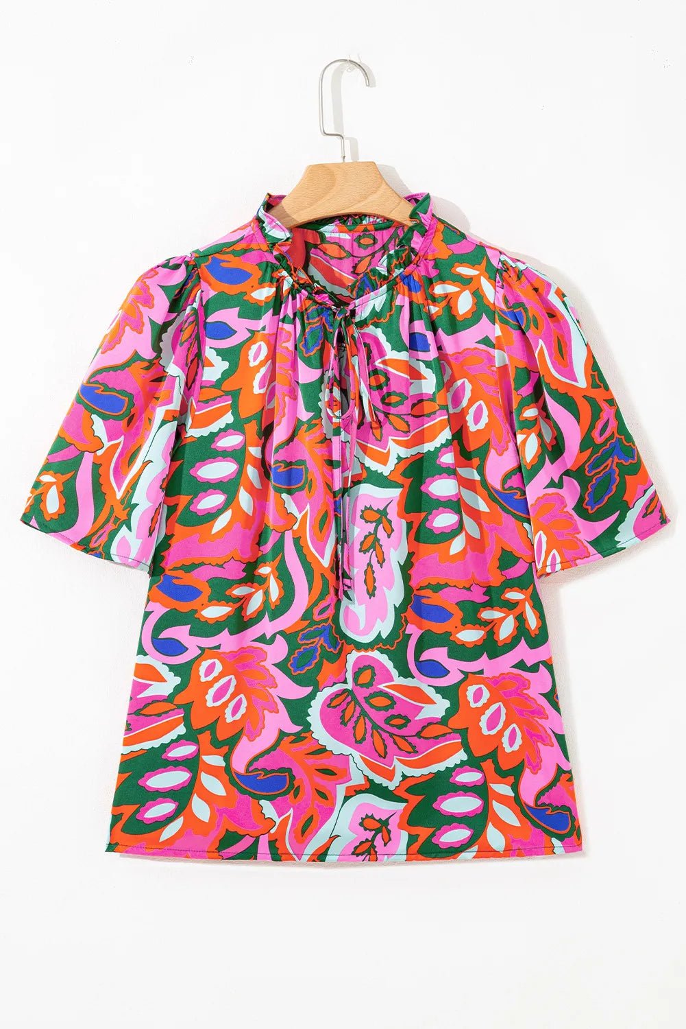Floral Lace Up V-Neck Short Sleeve Blouse - Rooted & Reckless Co.