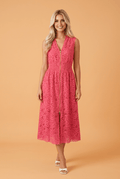 Floral Lace Zip Up V-Neck Smocked Waist Sleeveless Dress - Rooted & Reckless Co.