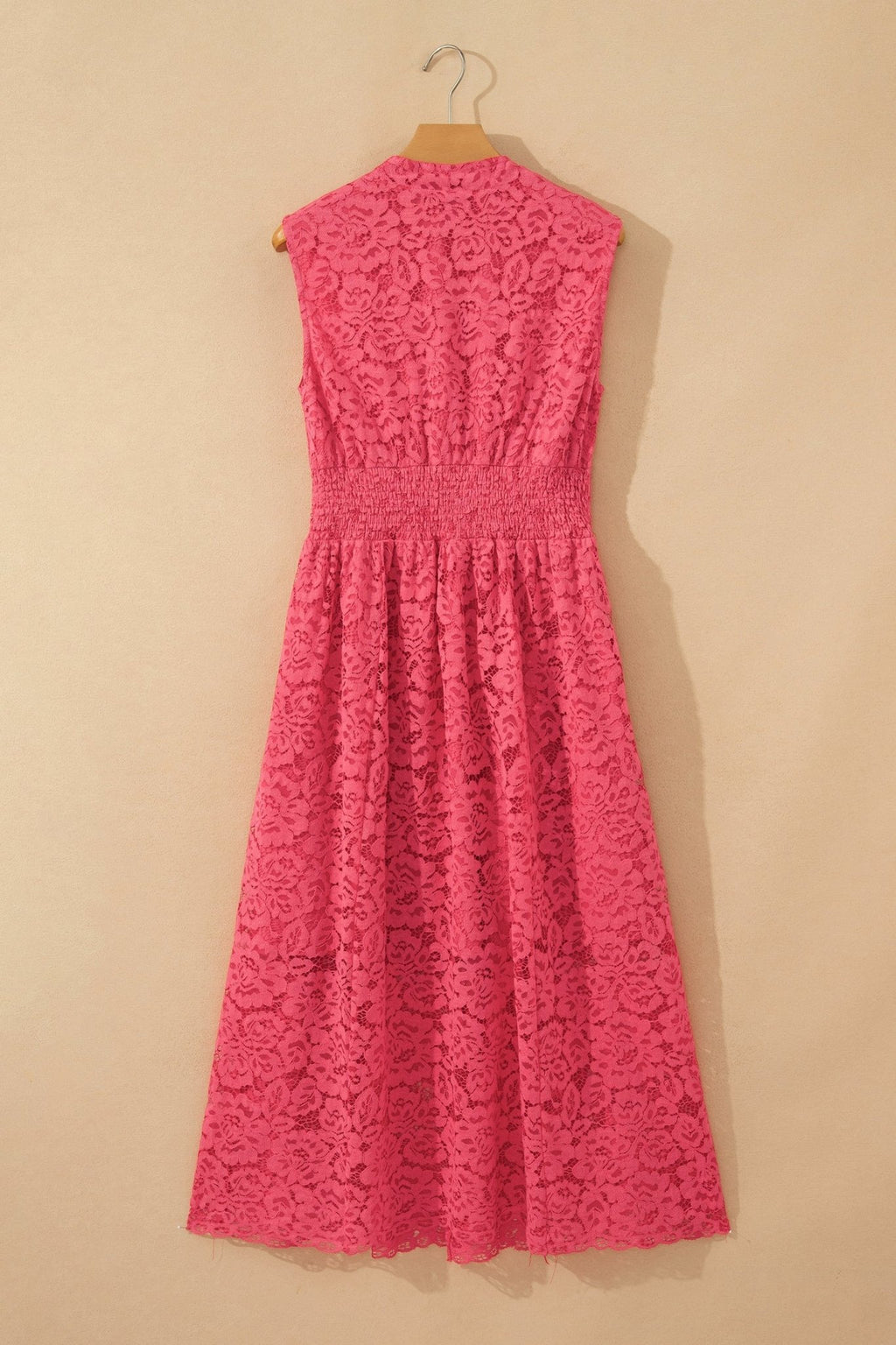 Floral Lace Zip Up V-Neck Smocked Waist Sleeveless Dress - Rooted & Reckless Co.