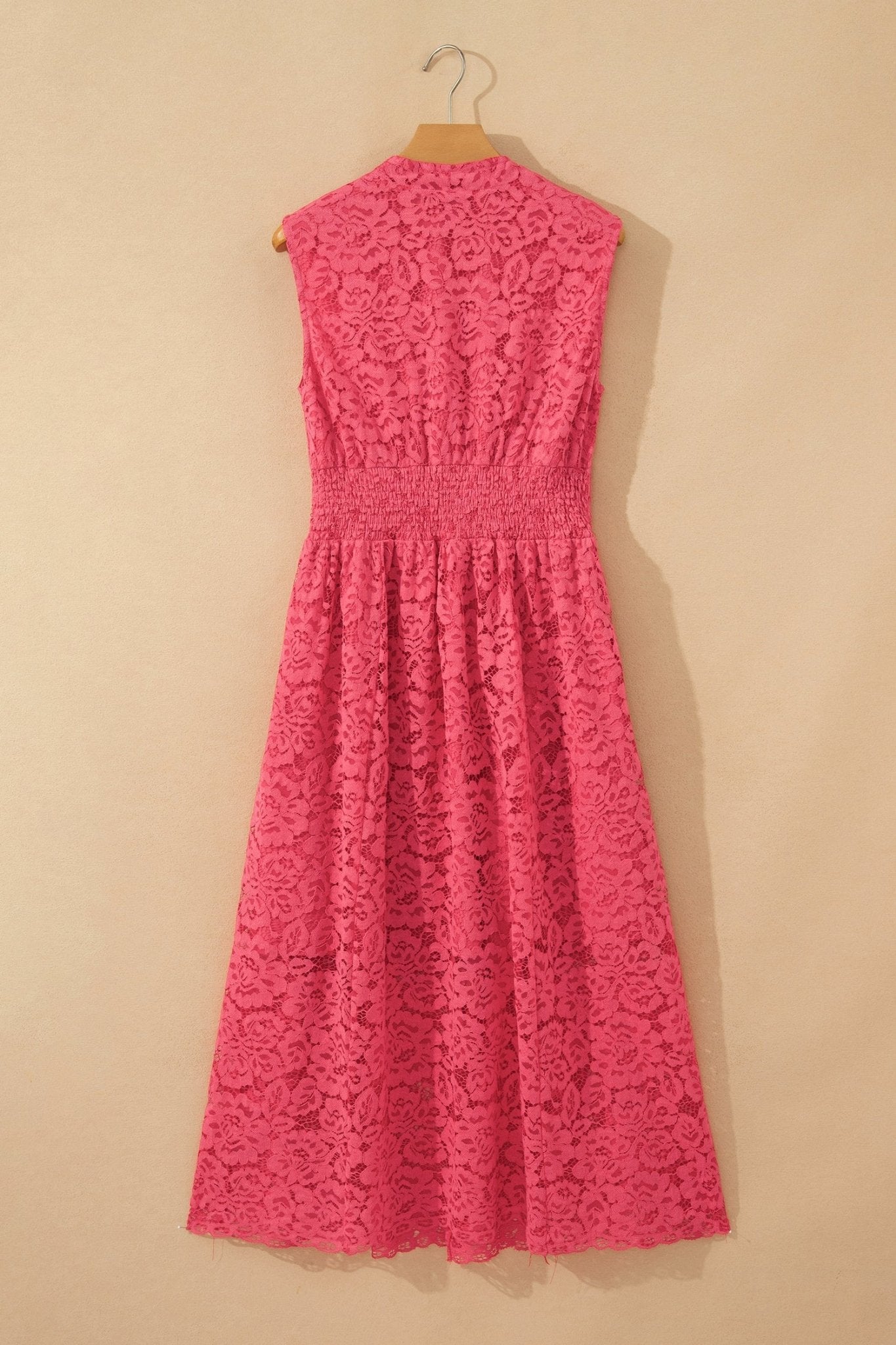 Floral Lace Zip Up V-Neck Smocked Waist Sleeveless Dress - Rooted & Reckless Co.