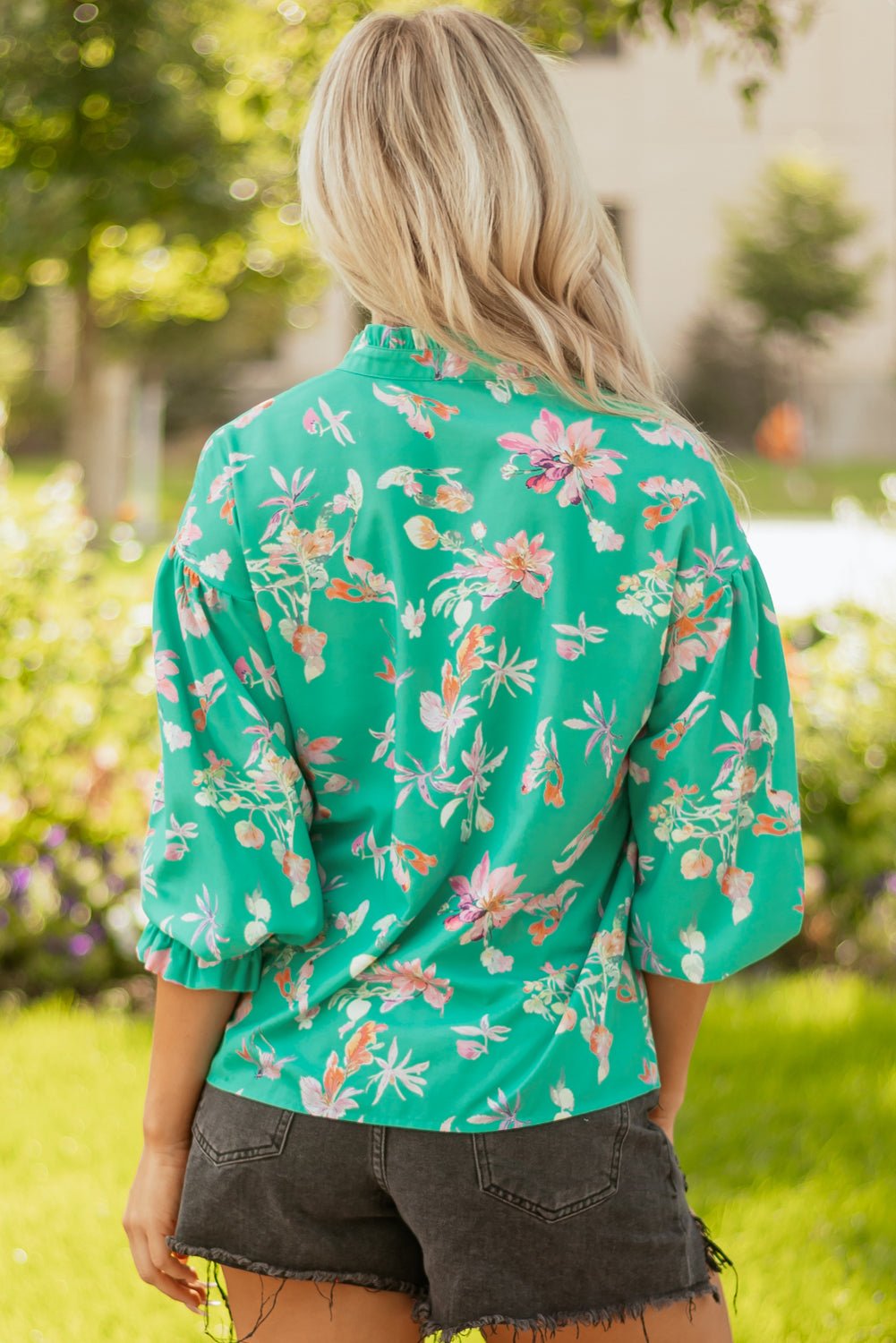 Floral Lantern Sleeve Buttoned Shirt - Rooted & Reckless Co.