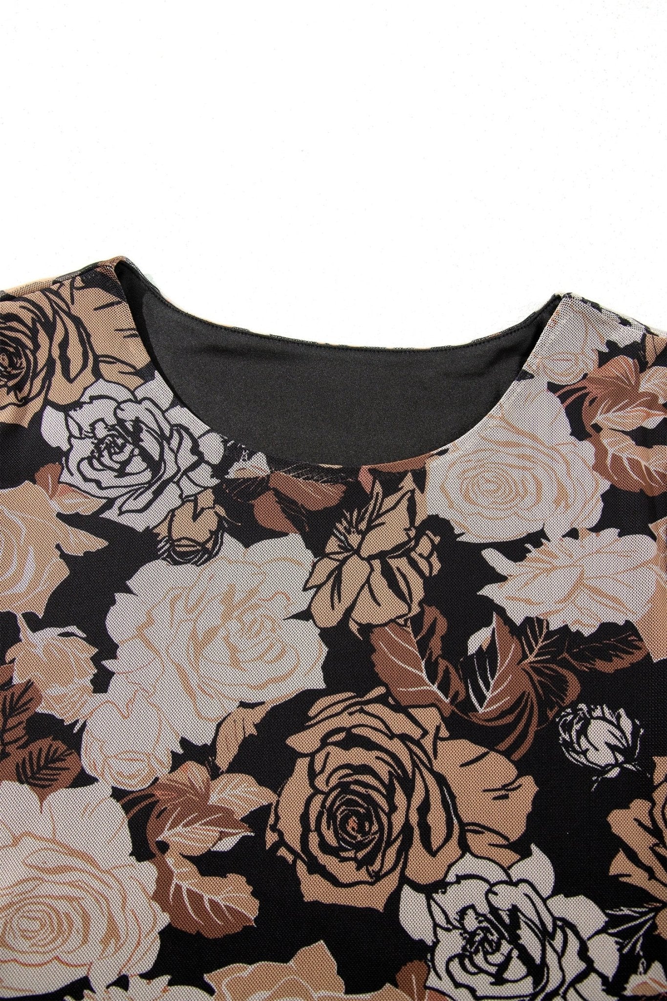 Floral Long Sleeve Asymmetric Ruffle Split Hem Mesh Dress - Rooted & Reckless Co.
