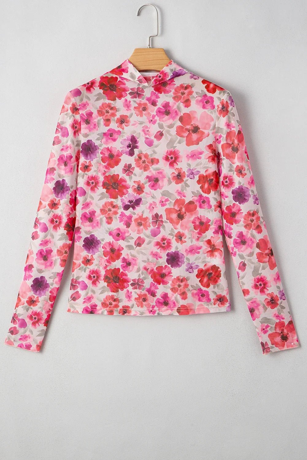 Floral Long Sleeve Slim Fit Mesh Top - Rooted & Reckless Co.