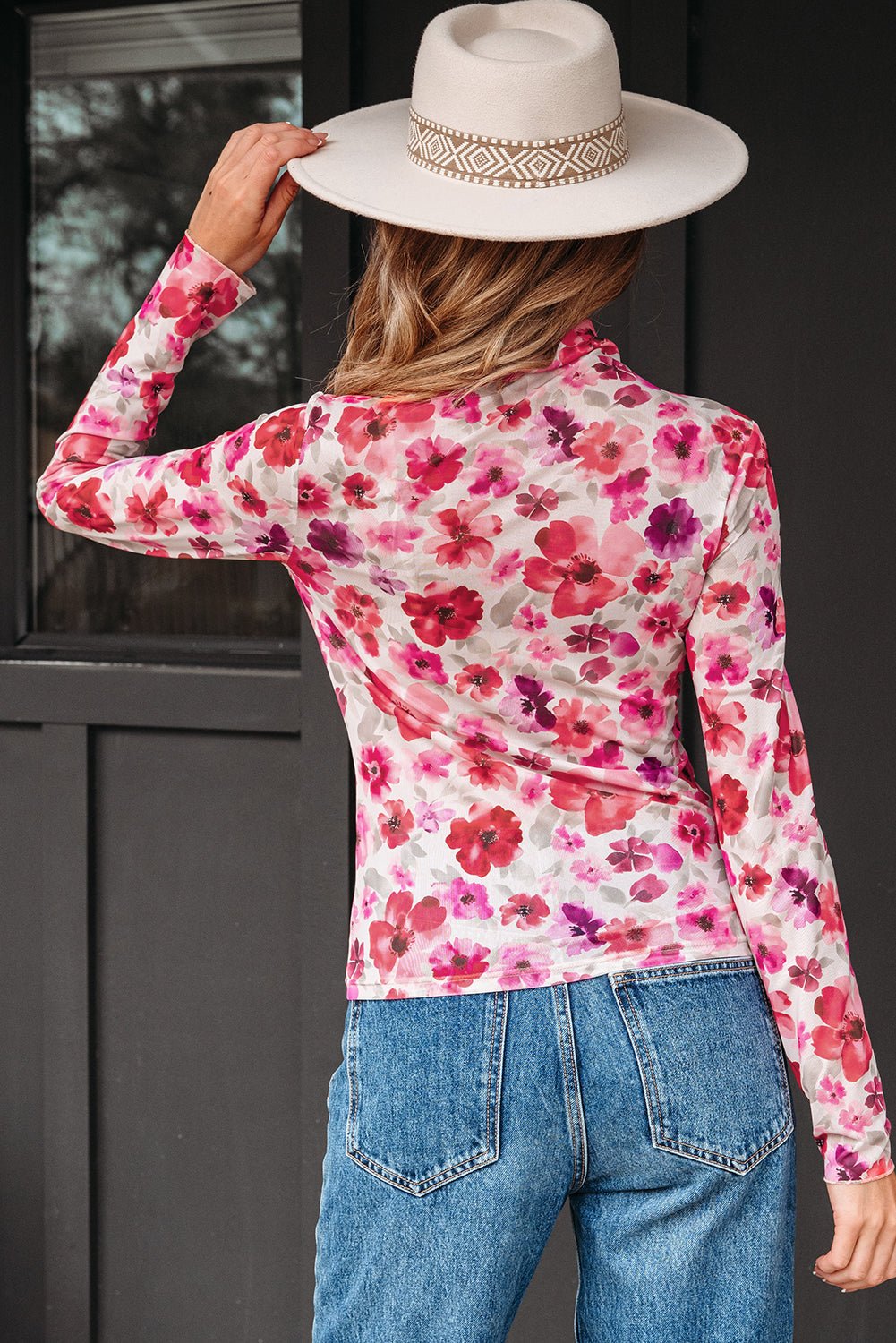 Floral Long Sleeve Slim Fit Mesh Top - Rooted & Reckless Co.
