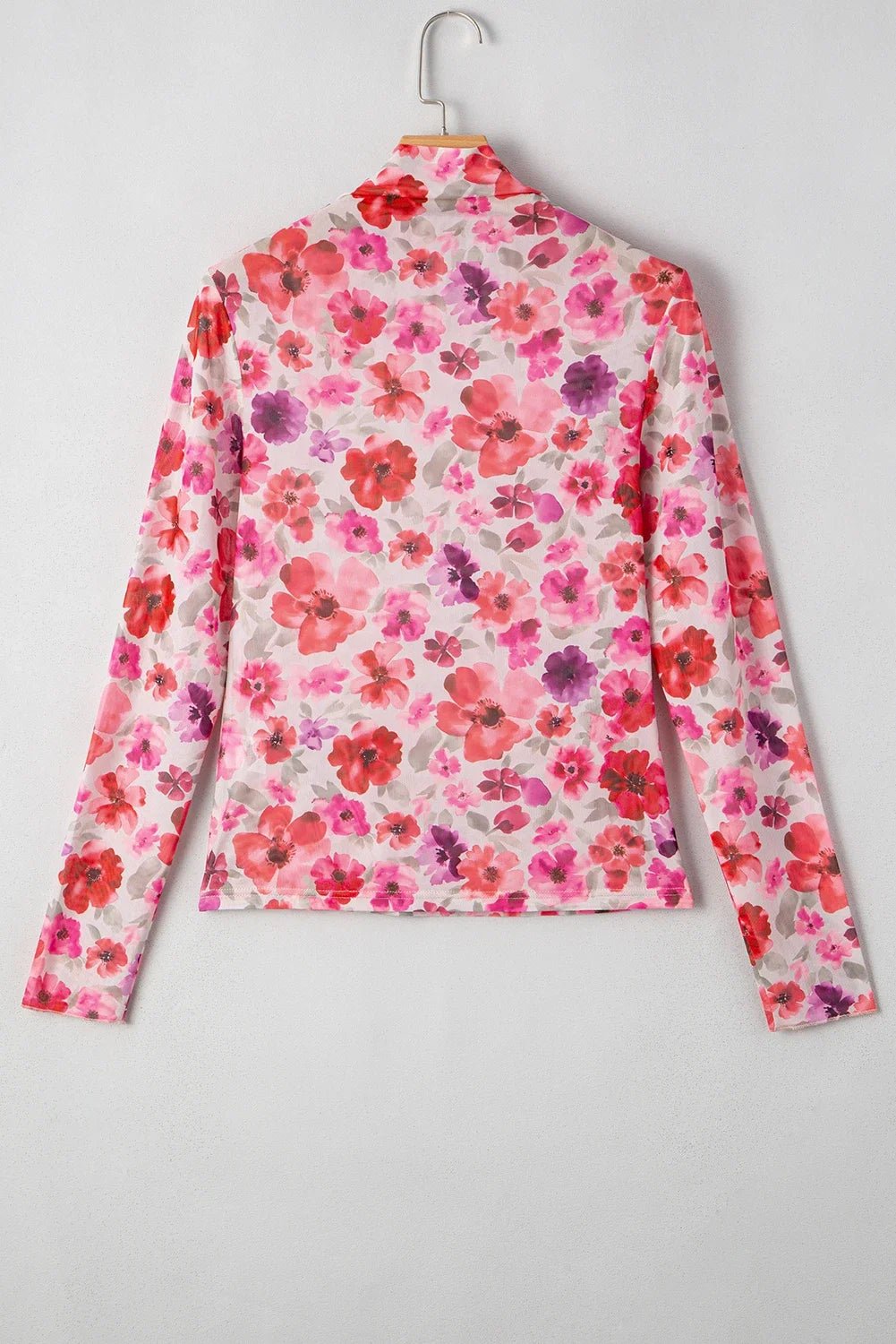 Floral Long Sleeve Slim Fit Mesh Top - Rooted & Reckless Co.