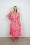 Floral Long Sleeve Tassel Tie V-Neck Maxi Dress - Rooted & Reckless Co.