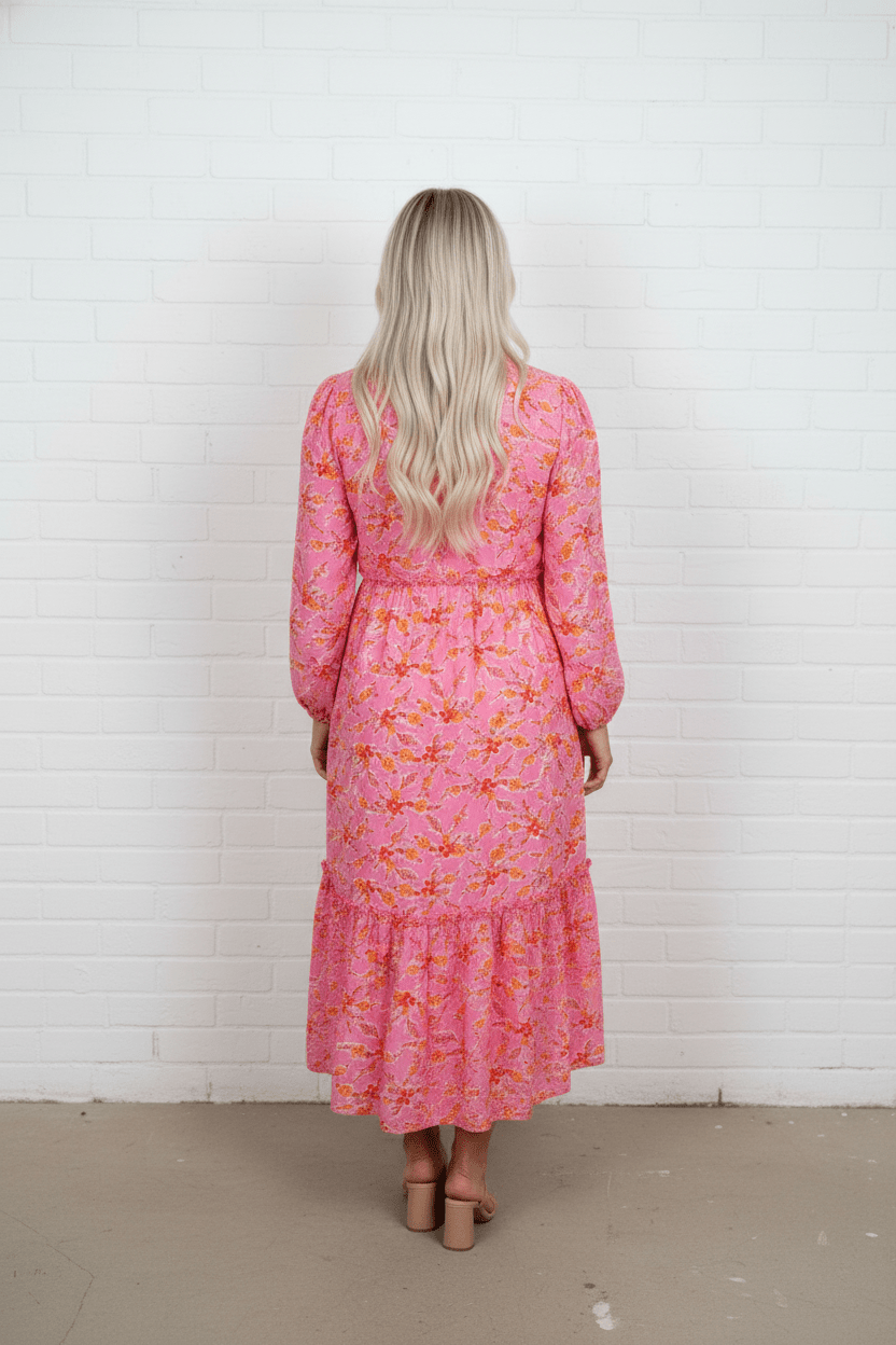 Floral Long Sleeve Tassel Tie V-Neck Maxi Dress - Rooted & Reckless Co.