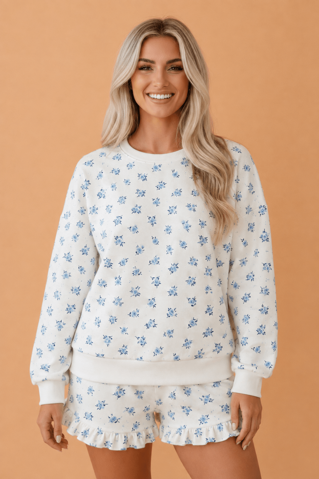 Floral Long Sleeve Top & Ruffle Hem Shorts Set - Rooted & Reckless Co.