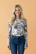 Floral Mesh High Neck Long Sleeve Sheath Top - Rooted & Reckless Co.