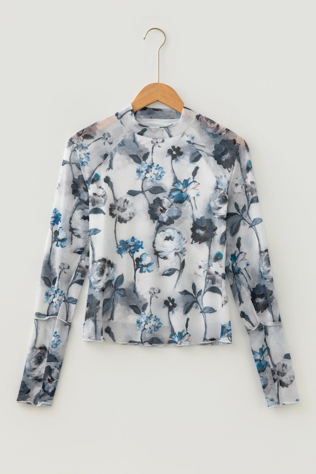 Floral Mesh High Neck Long Sleeve Sheath Top - Rooted & Reckless Co.