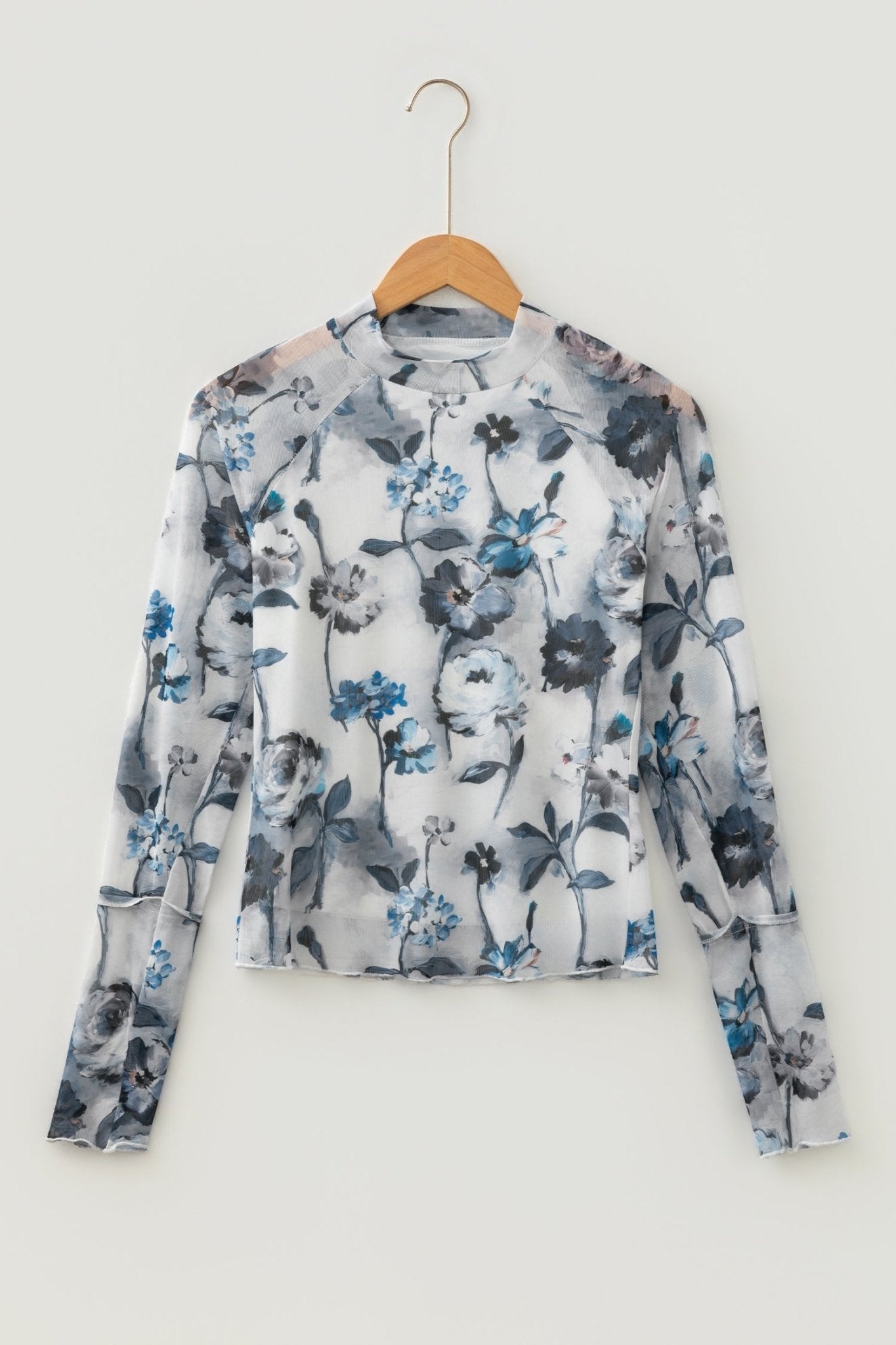 Floral Mesh High Neck Long Sleeve Sheath Top - Rooted & Reckless Co.