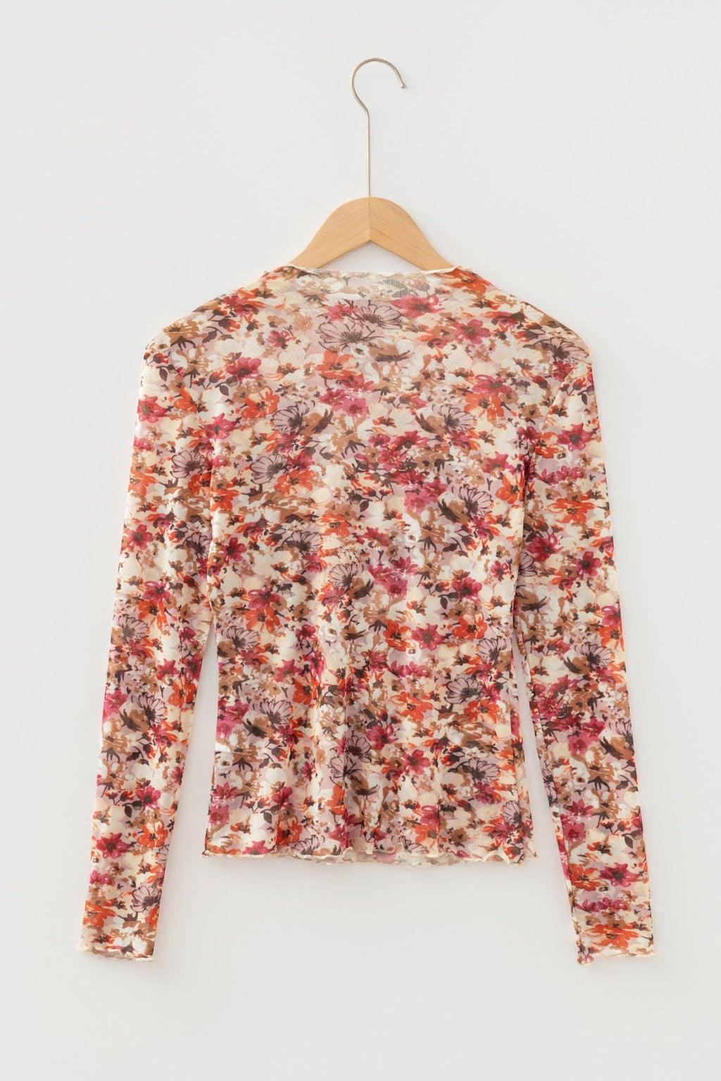 Floral Mesh Lettuce Trim Long Sleeve Top - Rooted & Reckless Co.