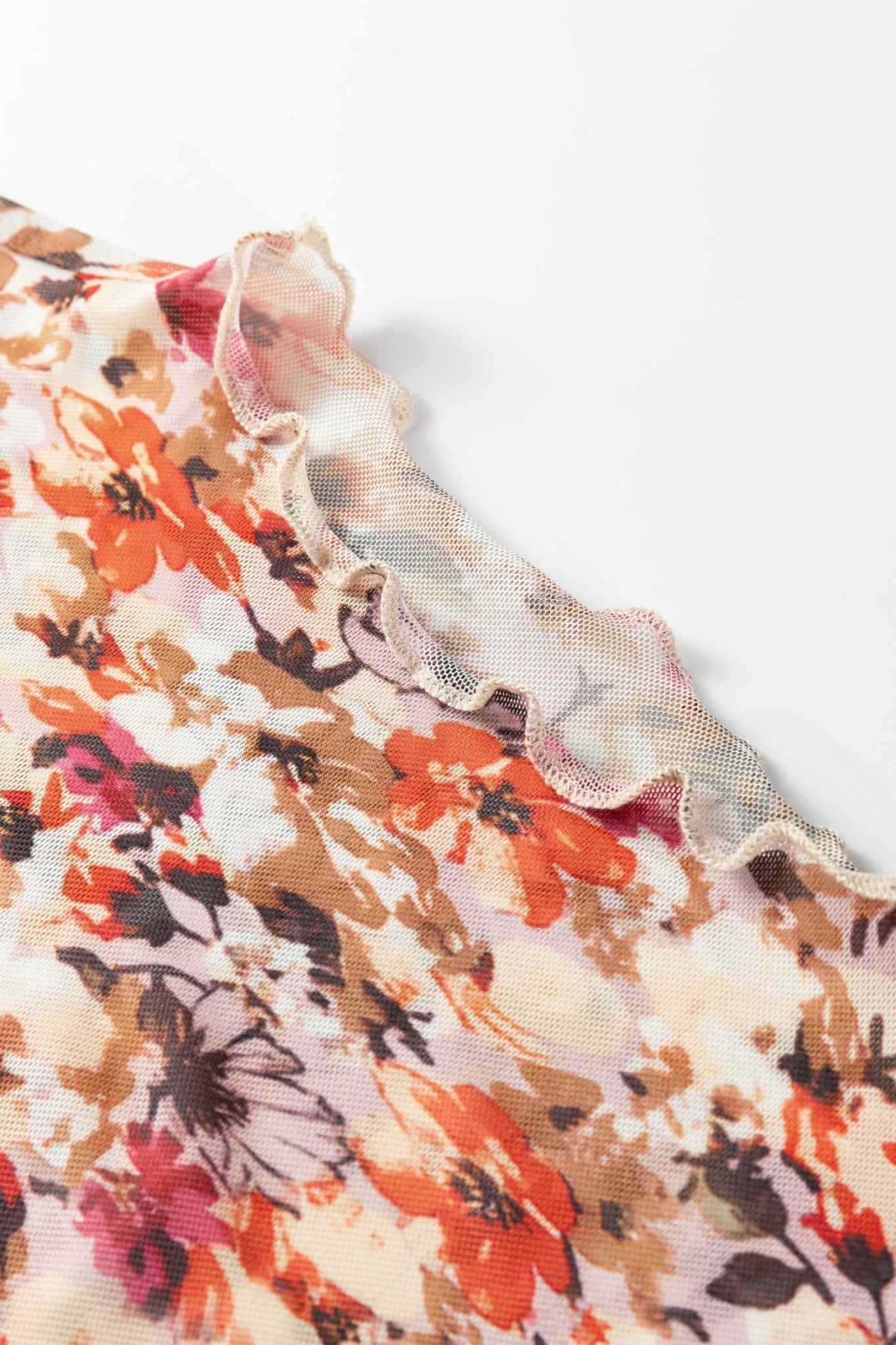 Floral Mesh Lettuce Trim Long Sleeve Top - Rooted & Reckless Co.