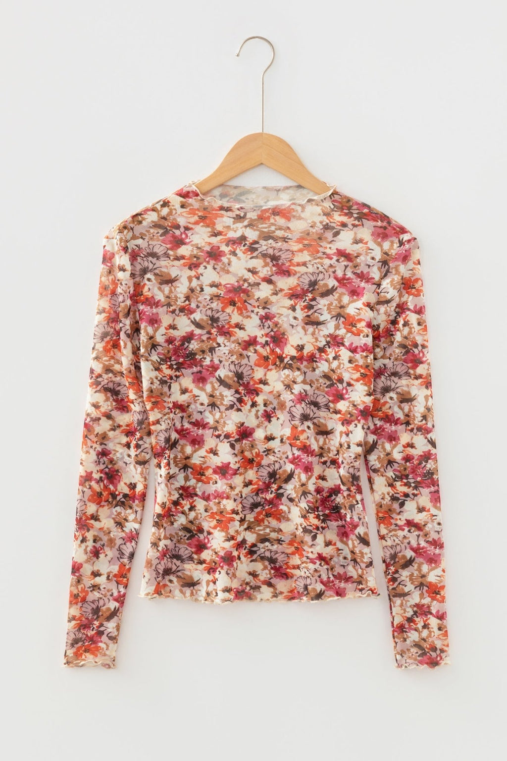 Floral Mesh Lettuce Trim Long Sleeve Top - Rooted & Reckless Co.