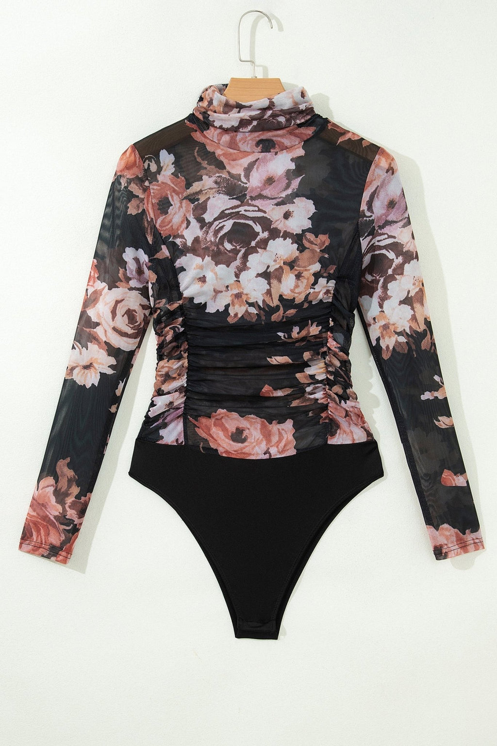 Floral Mesh Long Sleeve High Neck Bodysuit - Rooted & Reckless Co.