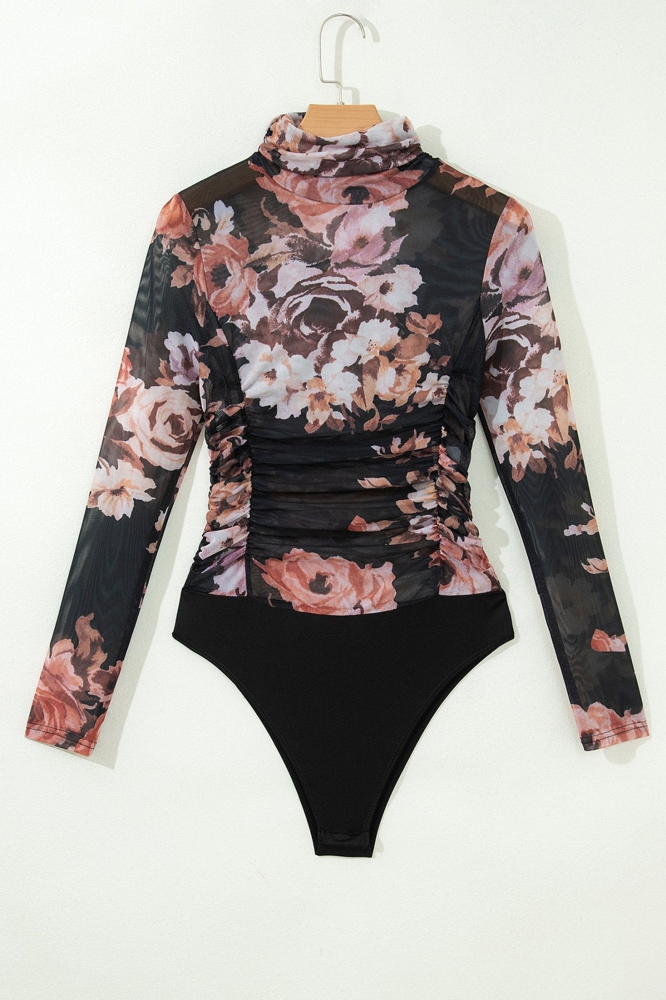 Floral Mesh Long Sleeve High Neck Bodysuit - Rooted & Reckless Co.