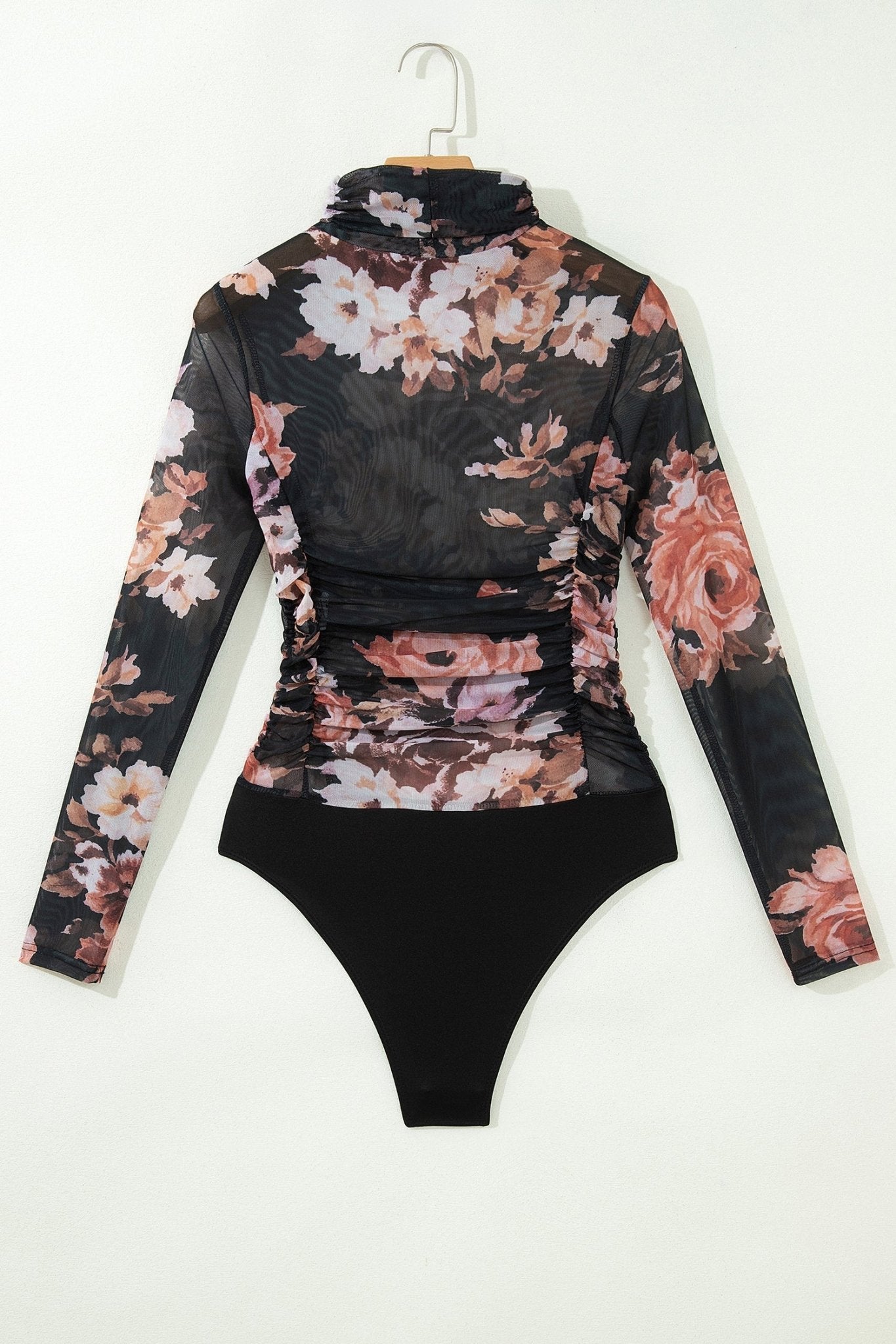 Floral Mesh Long Sleeve High Neck Bodysuit - Rooted & Reckless Co.