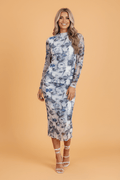 Floral Mesh Long Sleeve Midi Dress - Rooted & Reckless Co.
