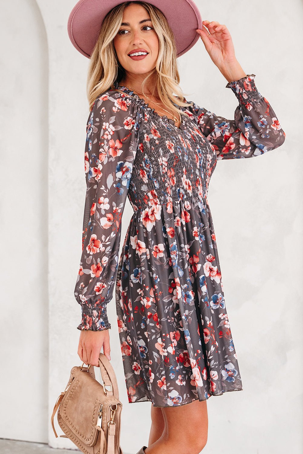 Floral Mesh Long Sleeve Mini Dress - Rooted & Reckless Co.