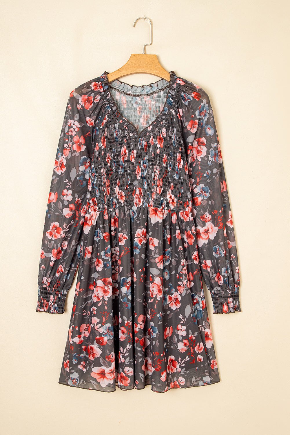 Floral Mesh Long Sleeve Mini Dress - Rooted & Reckless Co.
