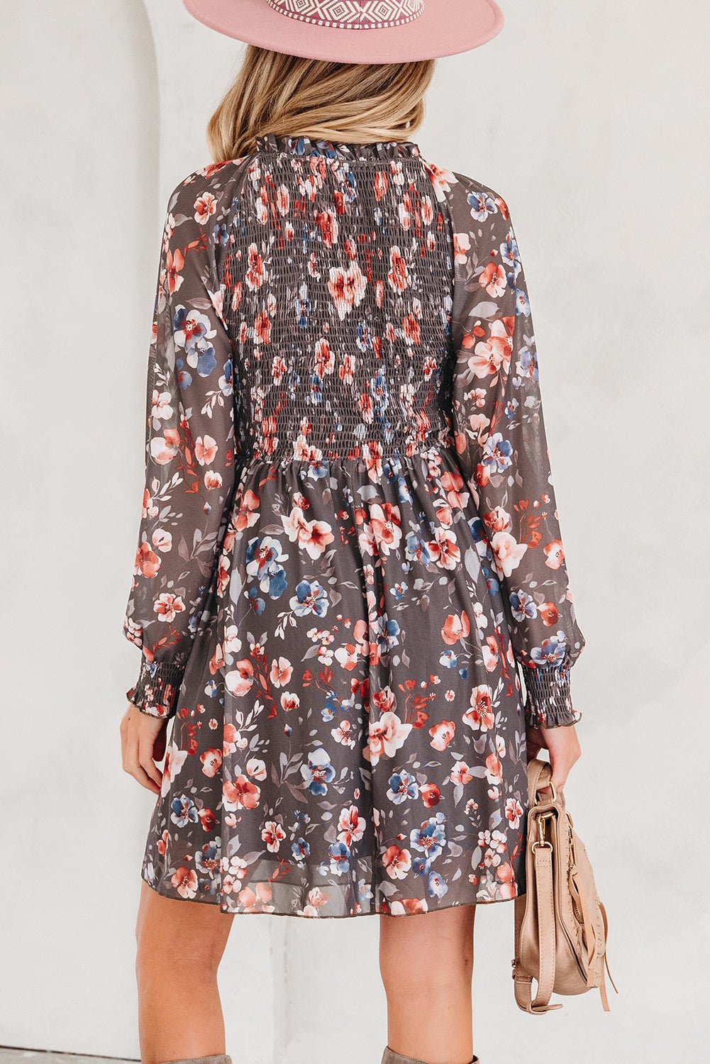Floral Mesh Long Sleeve Mini Dress - Rooted & Reckless Co.