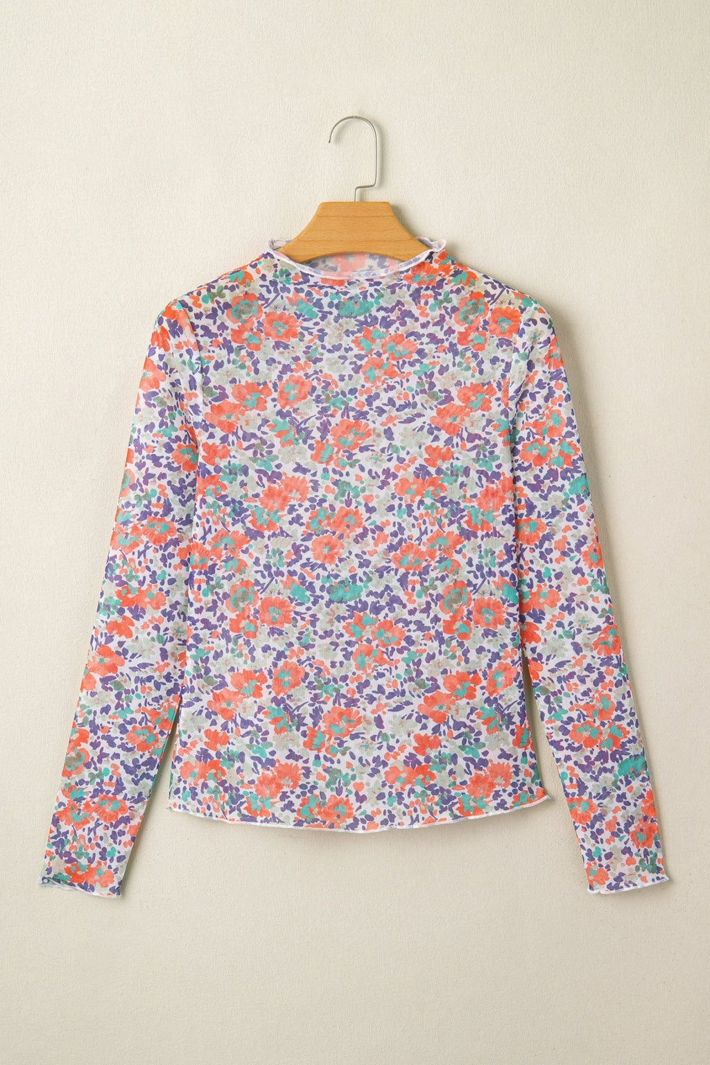 Floral Mesh Long Sleeve Mock Neck Top - Rooted & Reckless Co.