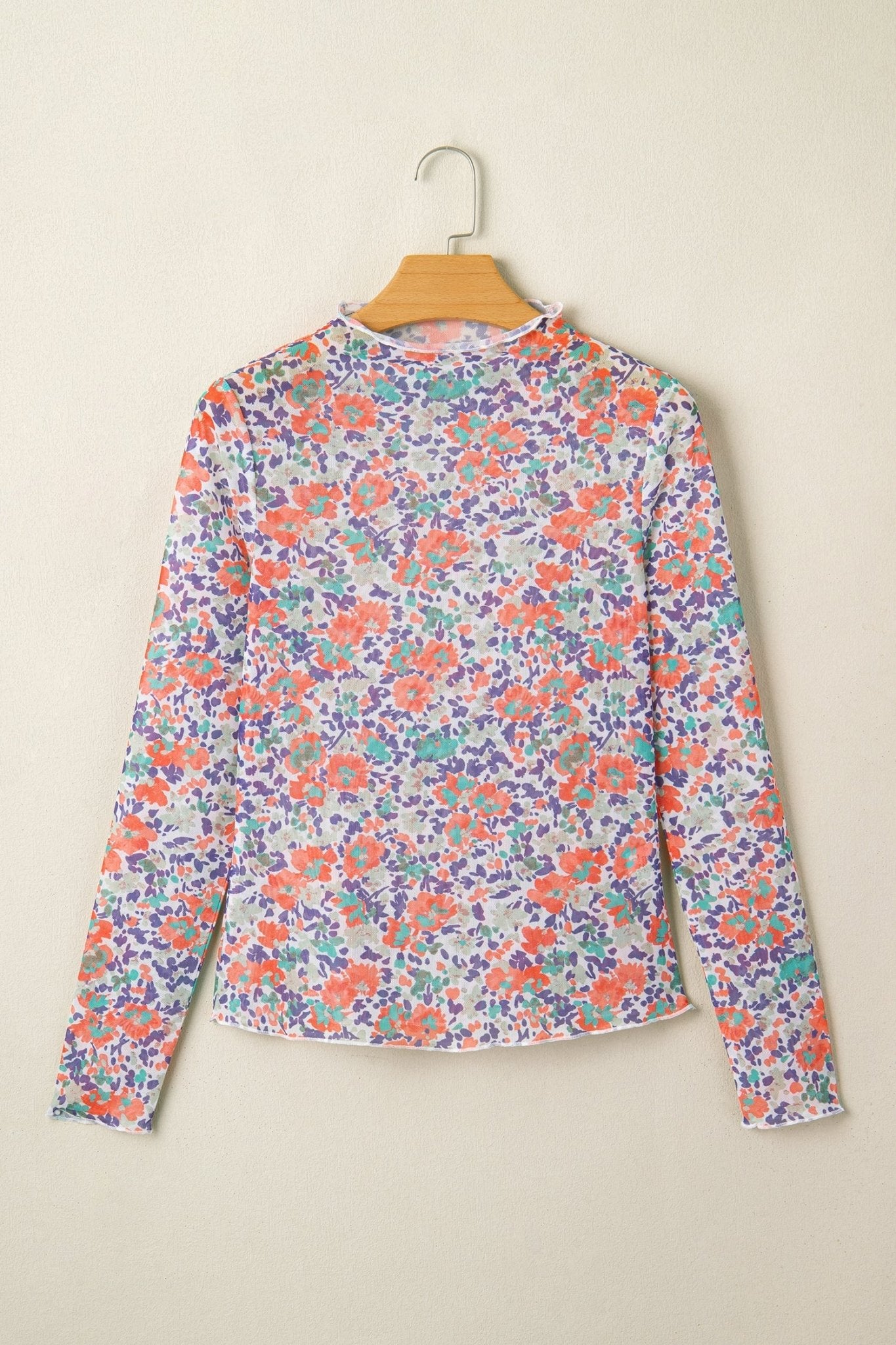 Floral Mesh Long Sleeve Mock Neck Top - Rooted & Reckless Co.
