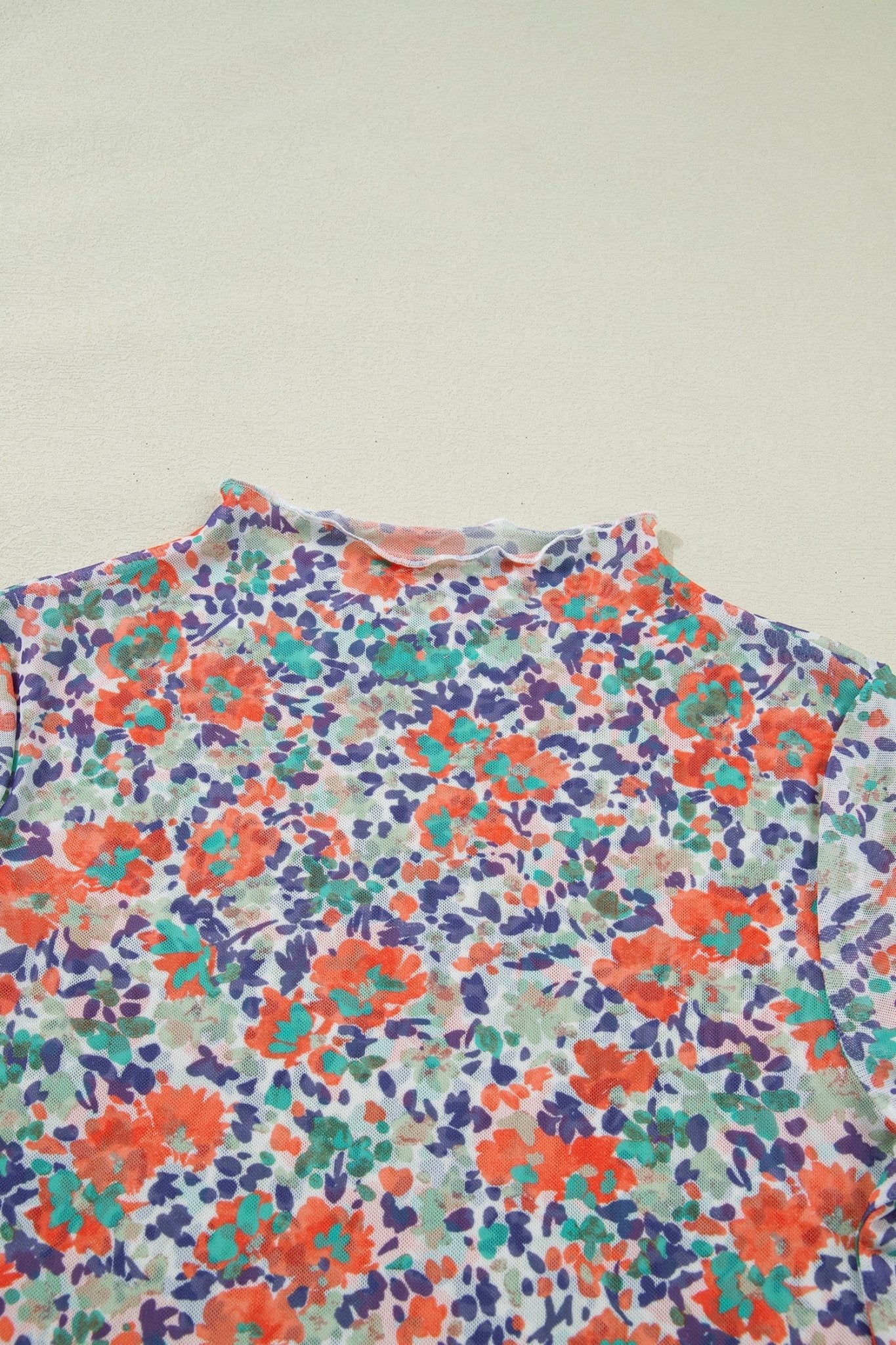 Floral Mesh Long Sleeve Mock Neck Top - Rooted & Reckless Co.