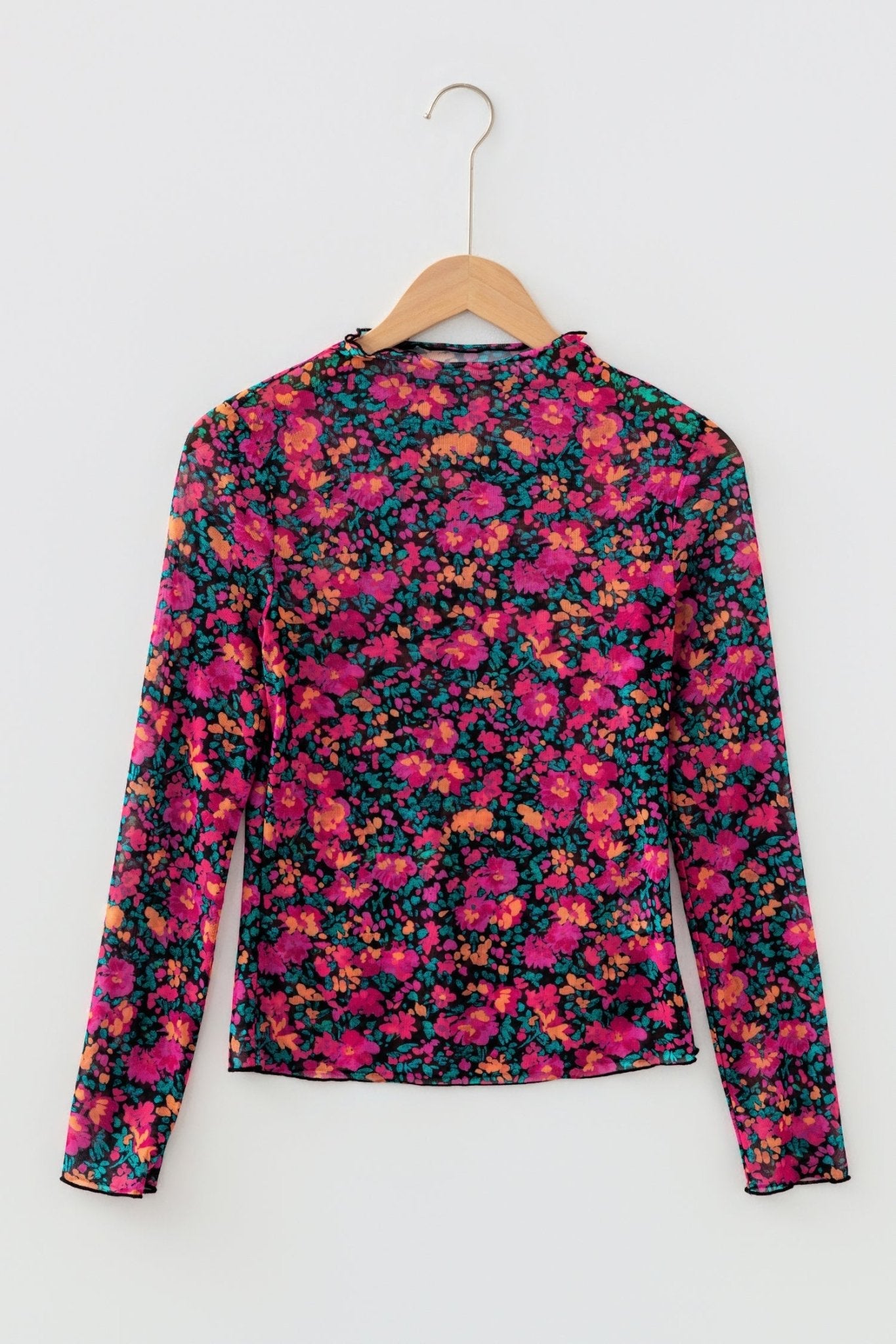 Floral Mesh Long Sleeve Mock Neck Top - Rooted & Reckless Co.
