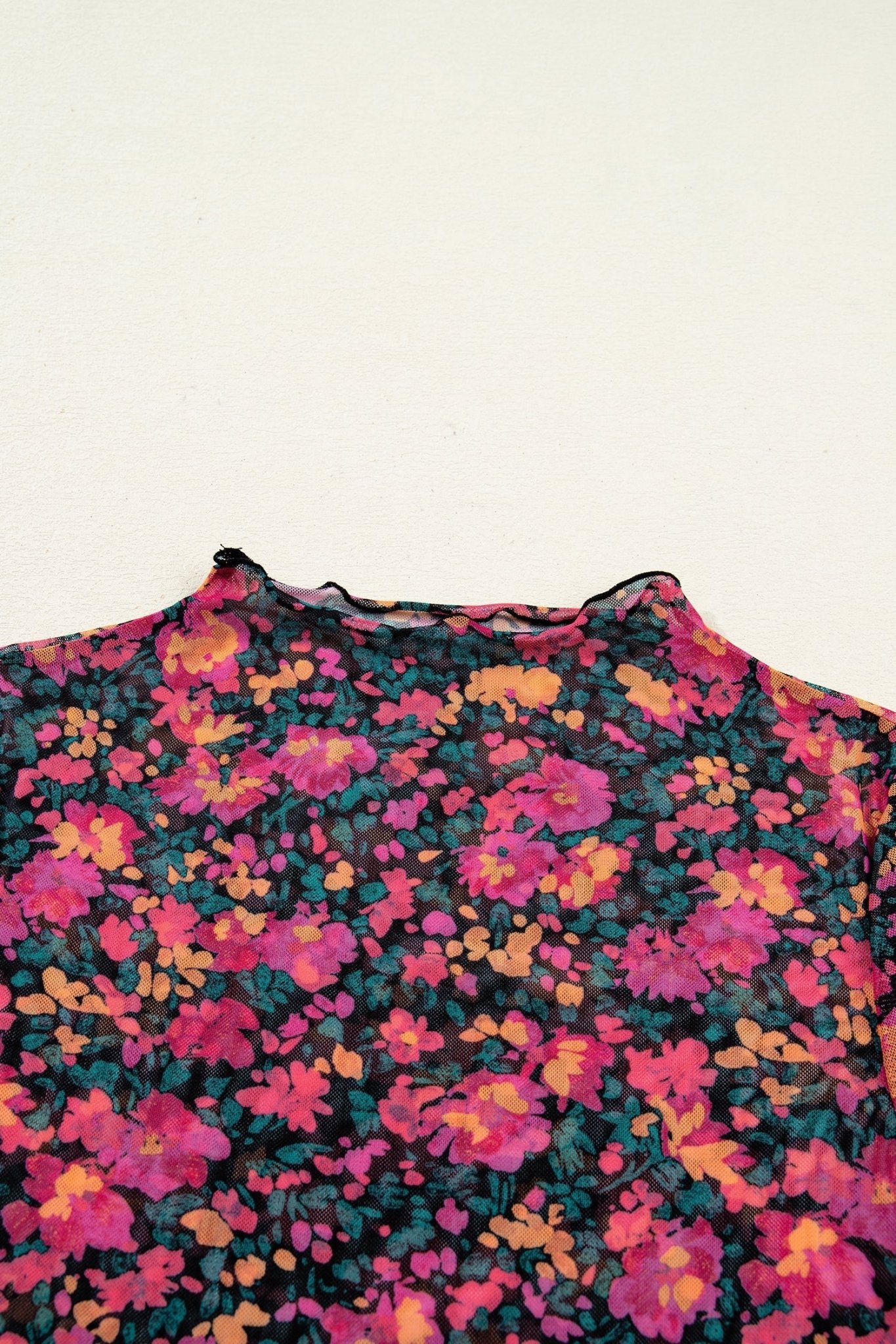 Floral Mesh Long Sleeve Mock Neck Top - Rooted & Reckless Co.