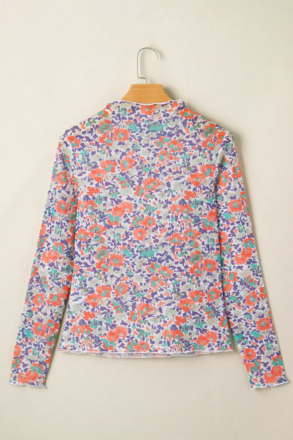 Floral Mesh Long Sleeve Mock Neck Top - Rooted & Reckless Co.