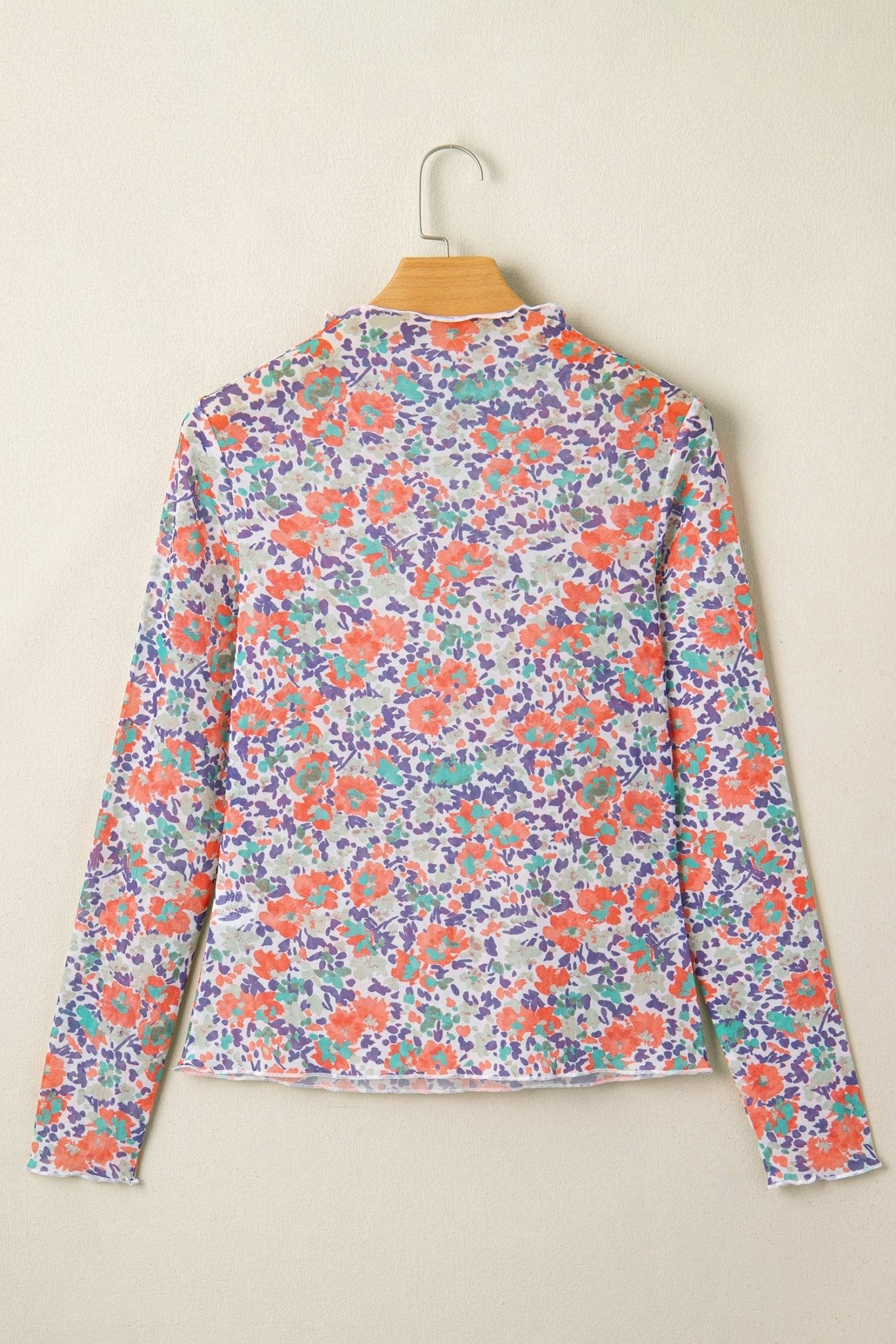 Floral Mesh Long Sleeve Mock Neck Top - Rooted & Reckless Co.